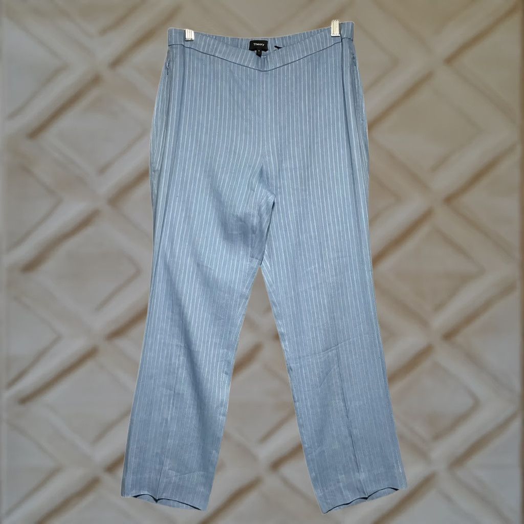 Theory Theory Linen Blend Basic Pull On Ankle Pant Womens 6 Blue Pinstripe Size 28" / US 6 / IT 42 - 1 Thumbnail
