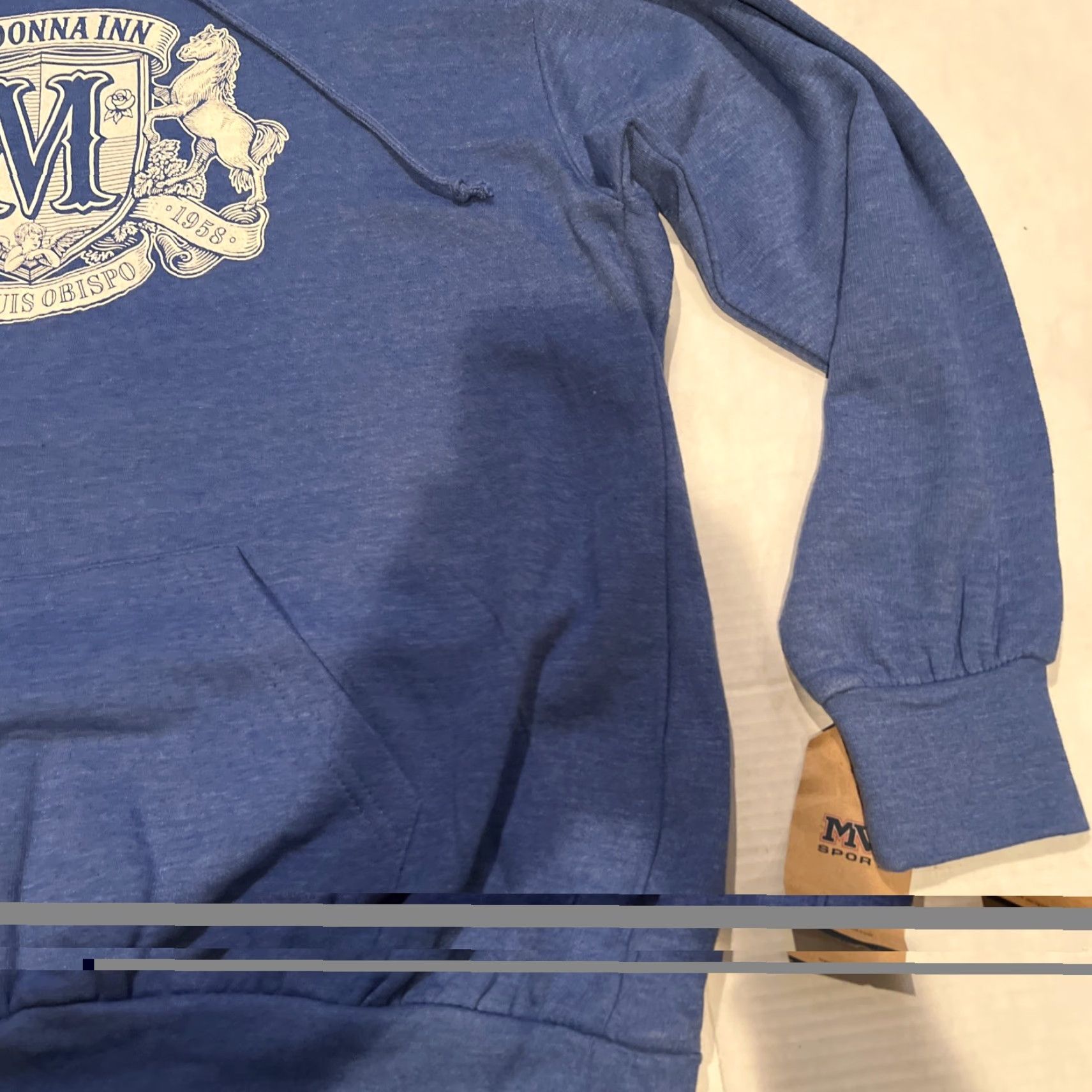 Vintage MV Sport Hoodie Mens XL Blue Official Madonna Inn Hotel San Luis Obispo Sweatshirt Hooded Crew Neck Graphic Print Pockets Logo Vintage: No Size US L / EU 52-54 / 3 - 3 Thumbnail
