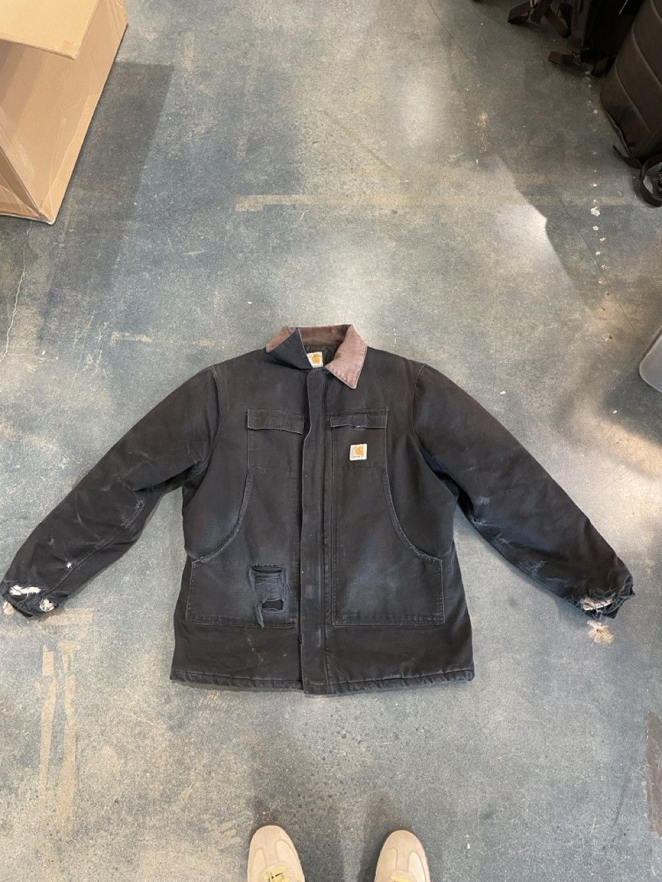 image of Distressed Carhartt Work Jacket in Black, Men's (Size XL)