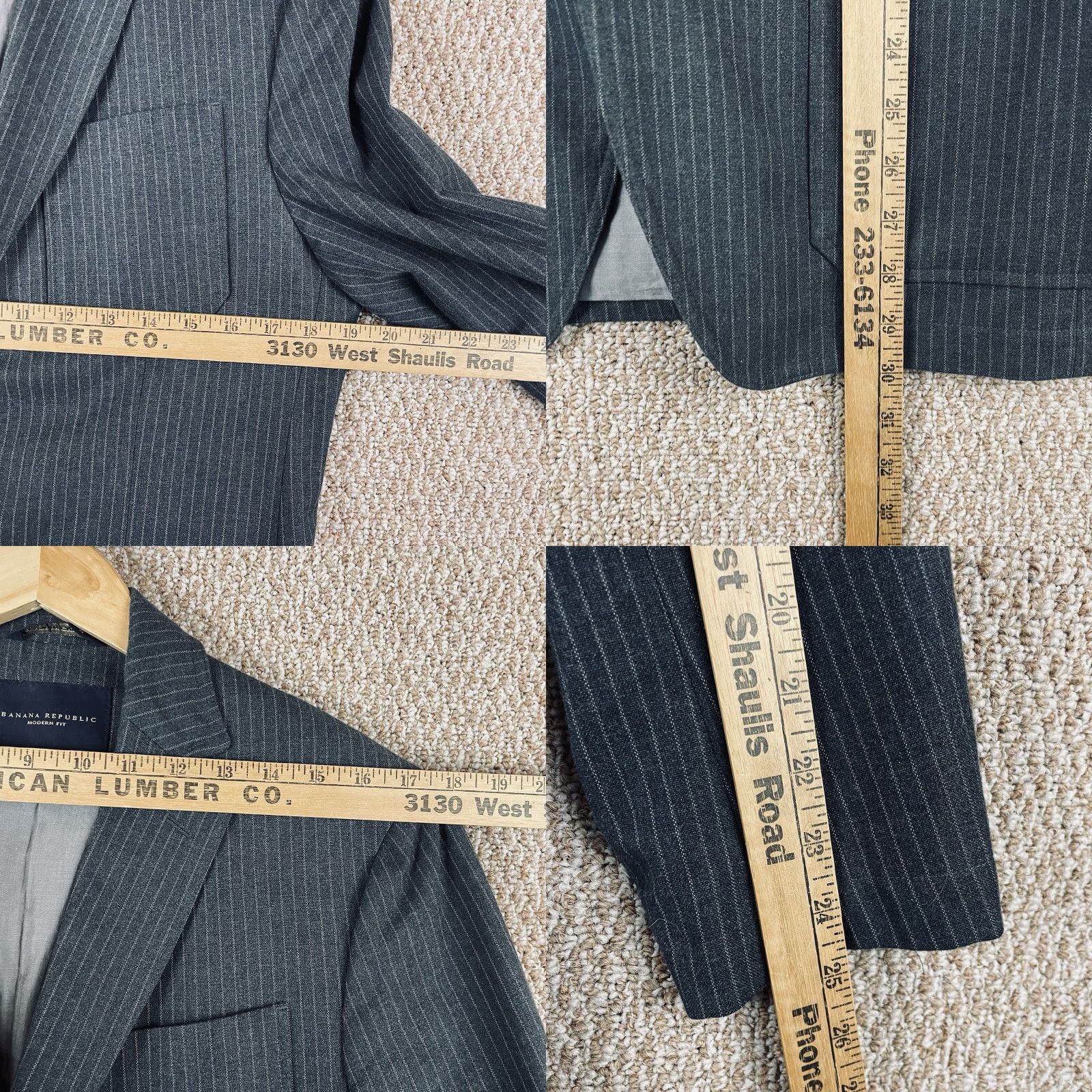 Banana Republic Banana Republic Blazer Jacket Mens 38R Modern Fit Cotton Gray Striped Sport Coat 2 Button Notch Lapel Regular Single-Breasted Modern Mens Size 38R - 9 Thumbnail