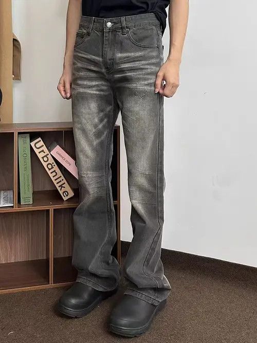 VIBE Aged Street Hip Hop Heavy Y2K Wash Micro Flare Jeans Size US 34 / EU 50 - 6 Thumbnail