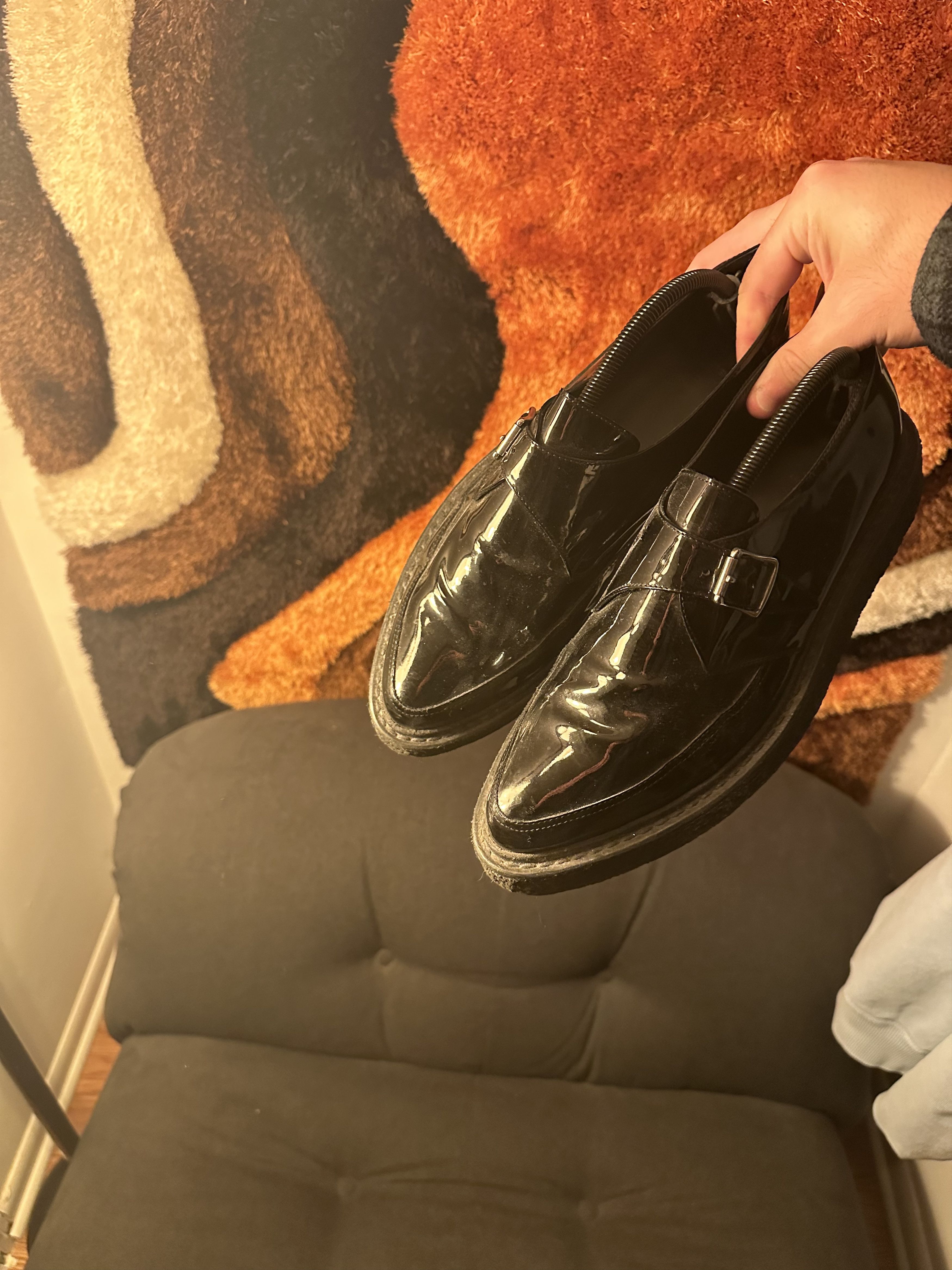 image of Hedi Slimane x Saint Laurent Paris Fw14 Slp Patent Leather Creeper Shoes in Black, Men's (Size 11)