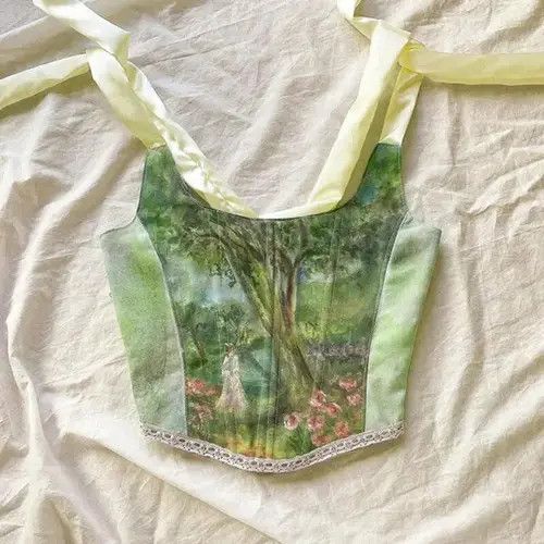 Japanese Brand Tie-Up Ribbon Corset Crop Top Size M / US 6-8 / IT 42-44 - 1 Thumbnail