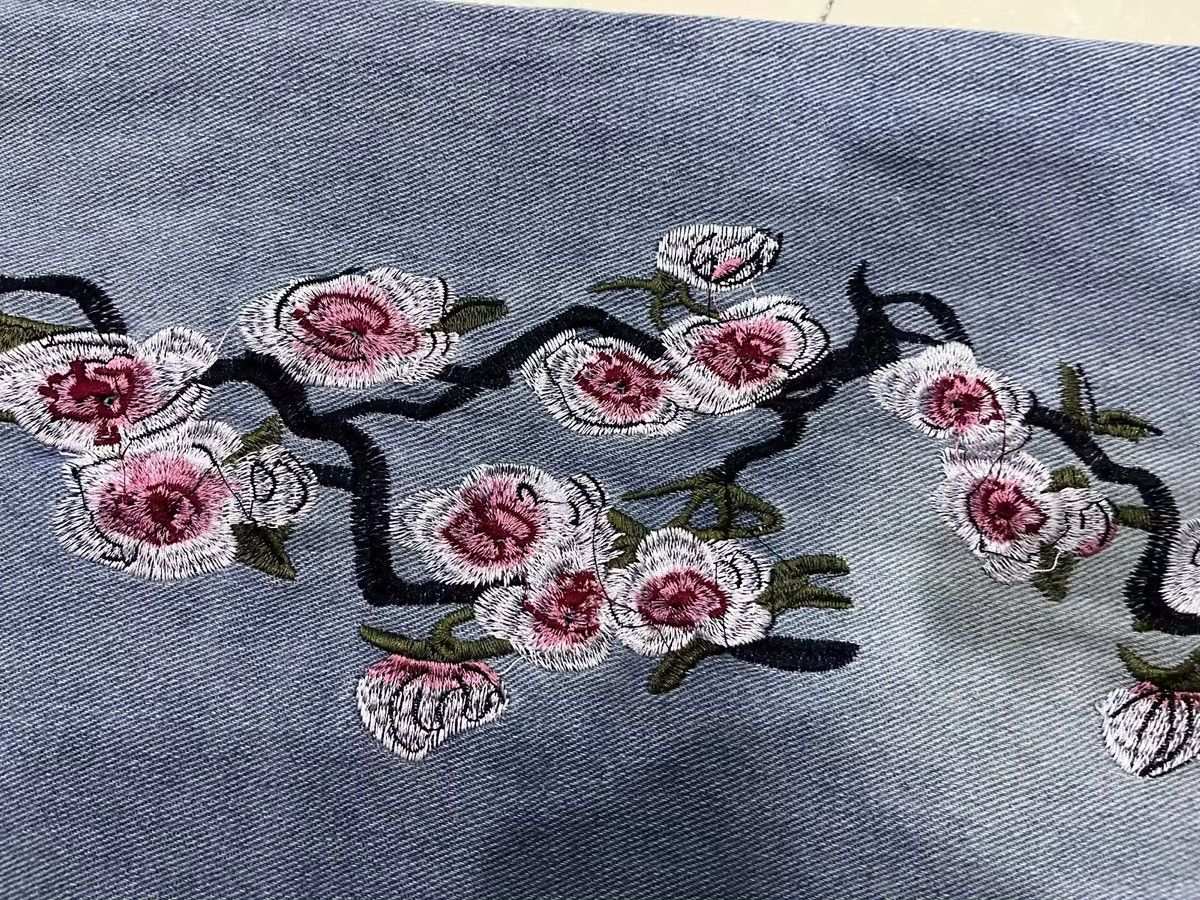 Japanese Brand × Jean embroidery cherry flower wide leg Jeans Size US 31 - 6 Thumbnail