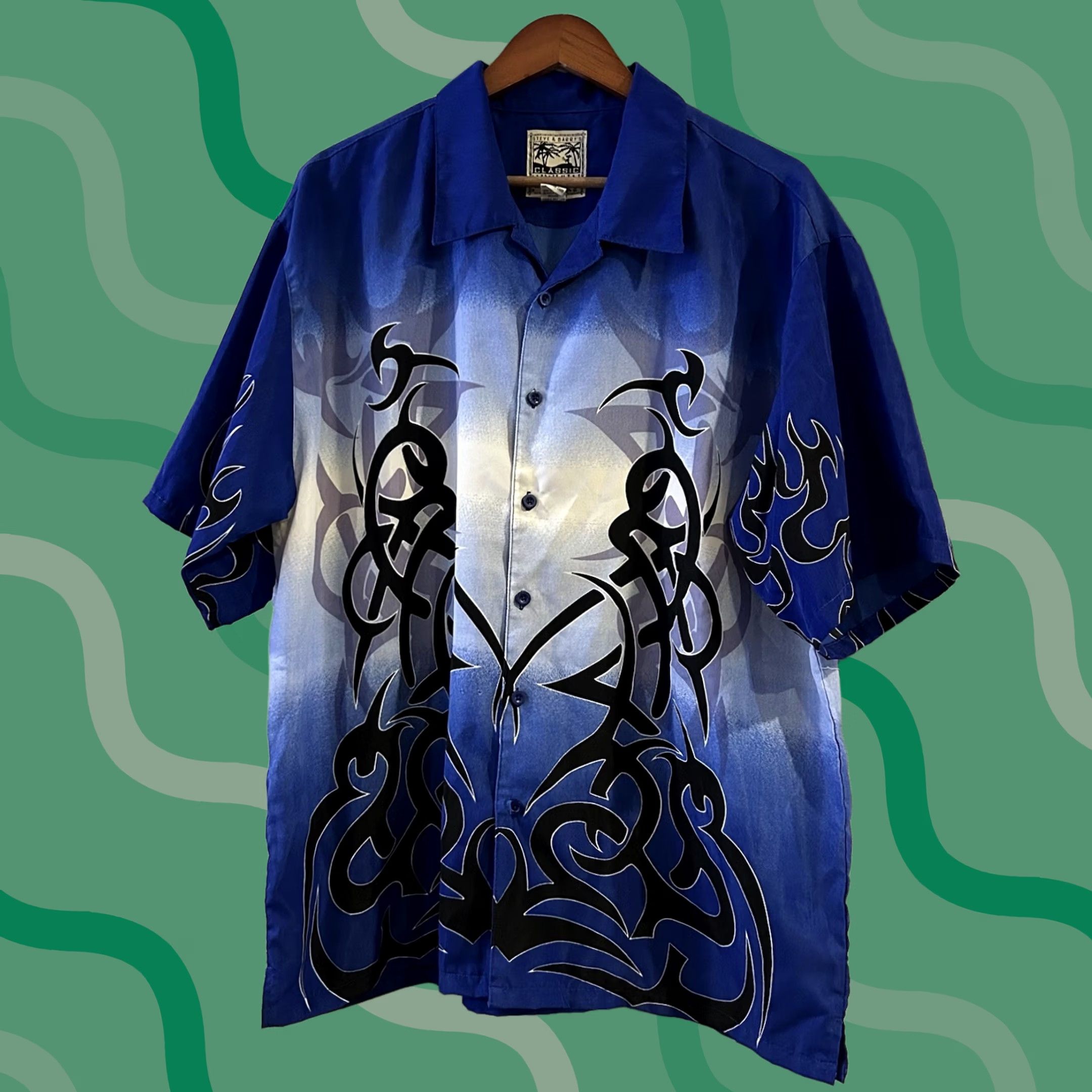 Vintage VINTAGE Steve & Barry’s Hawaiian Shirt Blue Tribal Button Up XL Men Short Sleeve Collared 100% Polyester Button-Up Size US XL / EU 56 / 4 - 1 Thumbnail