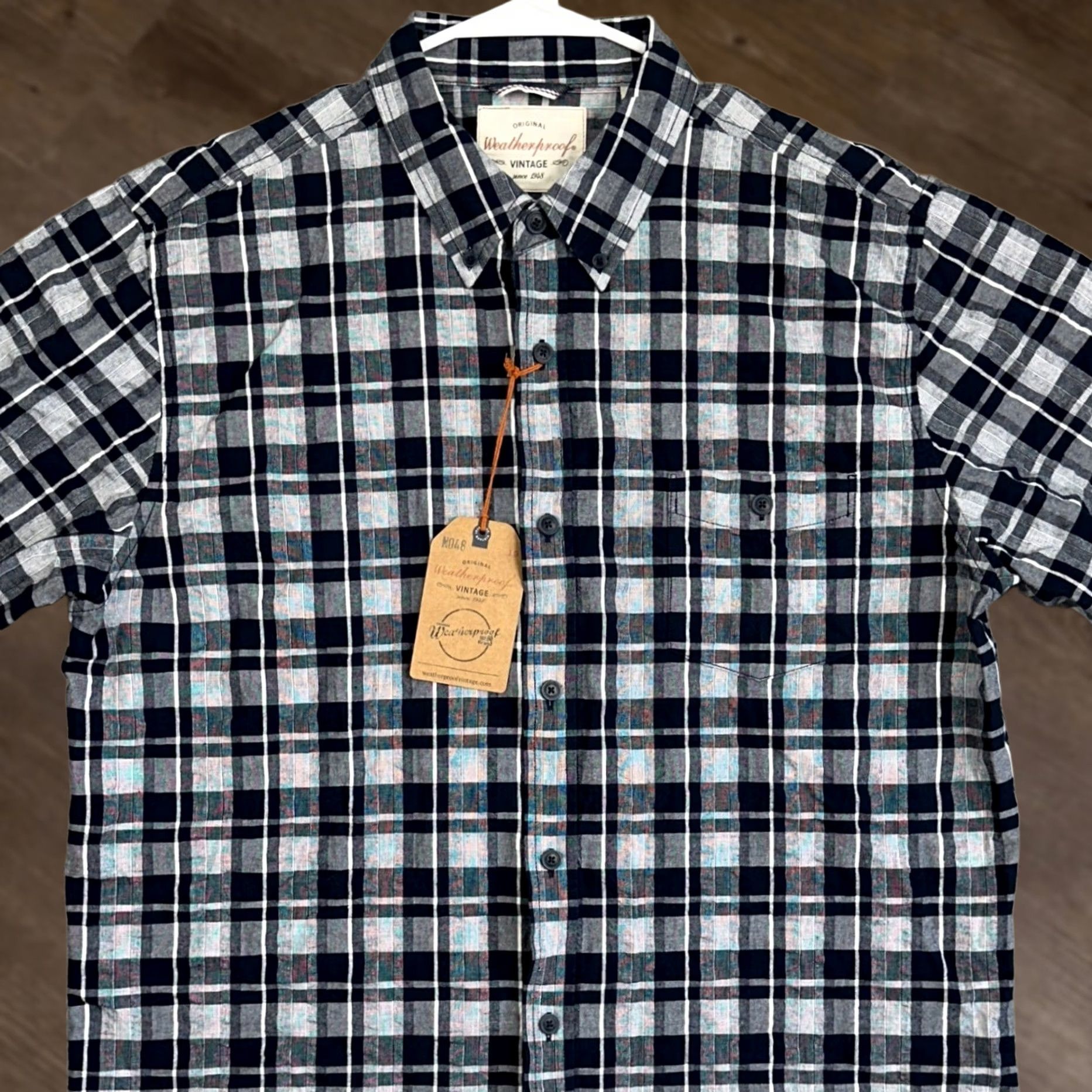 Weatherproof VINTAGE Weatherproof Plaid Shirt Mens Large Navy White Button-Down Collared Pocket Short Sleeve Casual Workwear Size US L / EU 52-54 / 3 - 1 Thumbnail