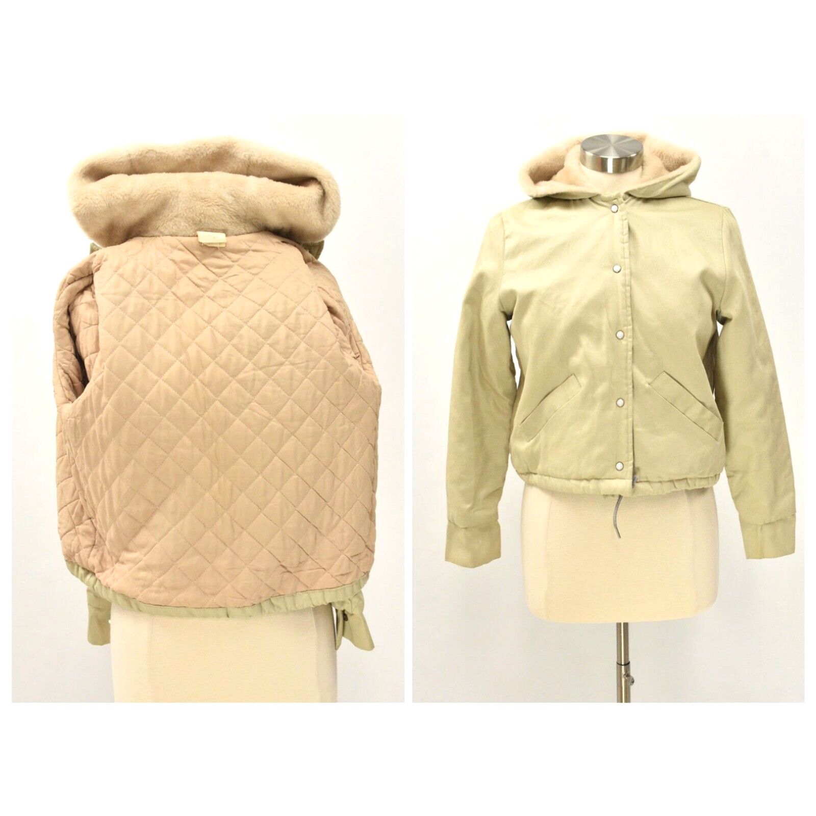 image of 60S Vintage Beige Cropped Hooded Jacket Womens S Pearl Snap Closure Boxy in White (Size Small)