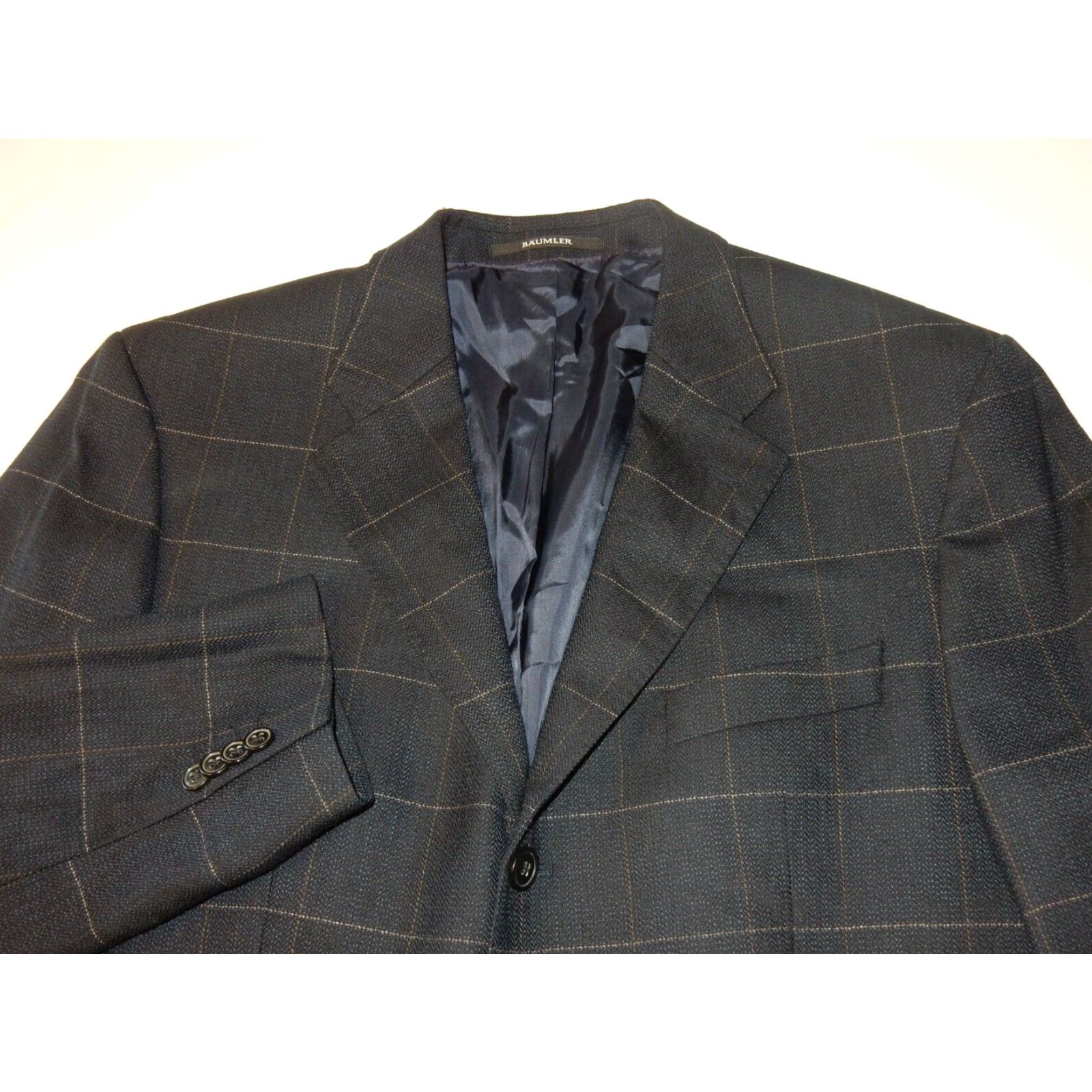 Vintage Baumler Men's Wool Blazer Jacket 54 Regular Blue-Beige Size 54R - 2 Thumbnail