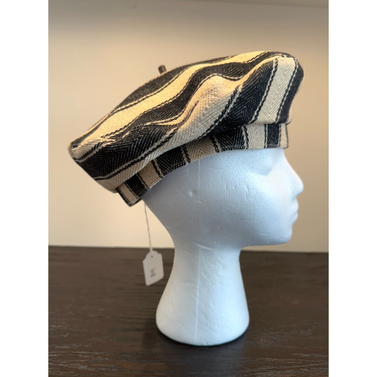 Vintage Anthony Peto Beret Mens Small Black Cricket Stripes Twill Made in France Size ONE SIZE - 3 Thumbnail