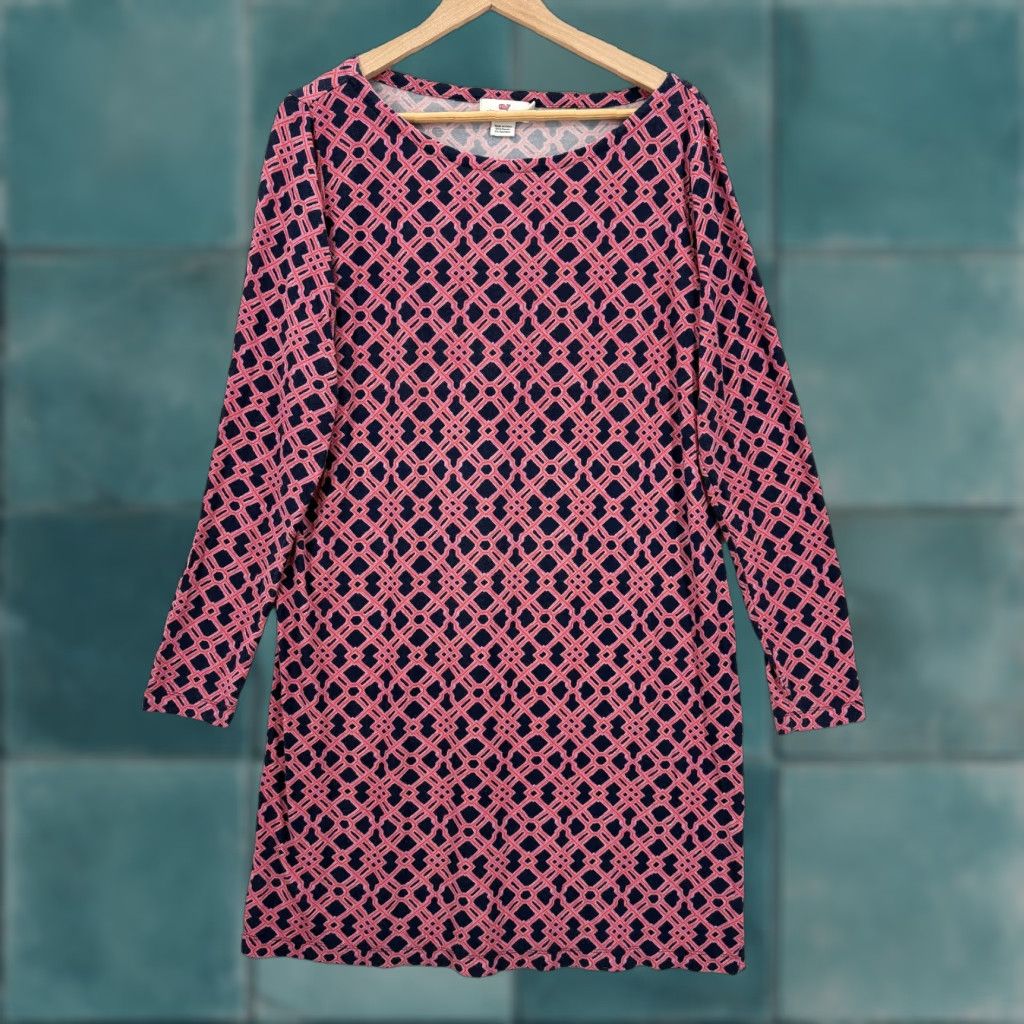 Vineyard Vines Vineyard Vines Dress Womens Large Pink Geometric Shift Jersey Boat Neck Size L / US 10 / IT 46 - 1 Thumbnail