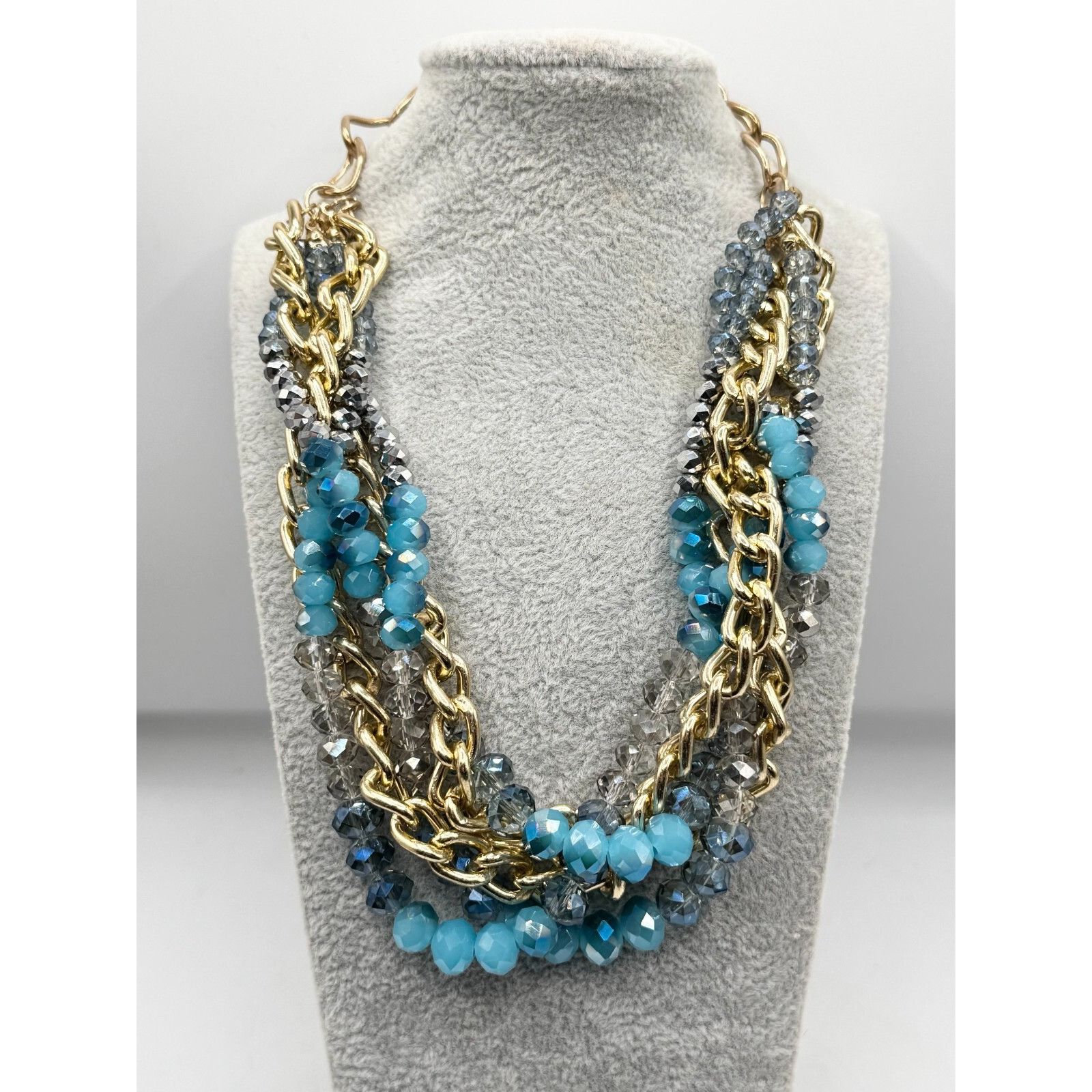 Other Blue crystal gold chain multi strand necklace Size ONE SIZE - 4 Thumbnail