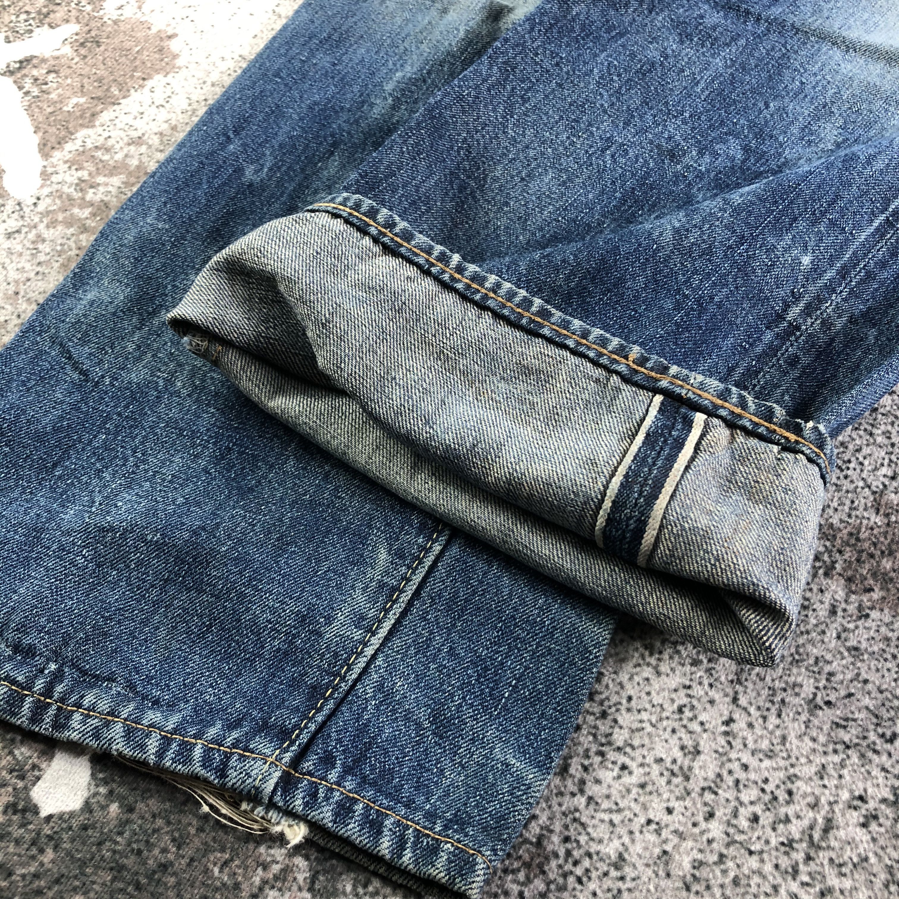 Japanese Brand Vintage Canton Selvedge Jeans Distress Dirty Blue KJ2402 Size US 29 - 7 Thumbnail
