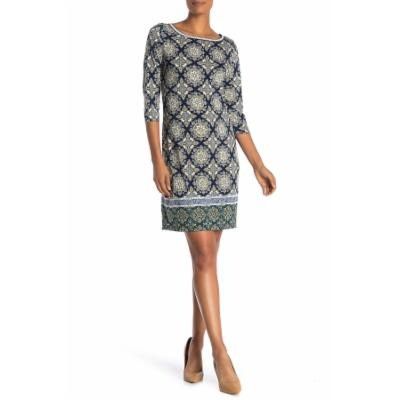 Max Studio Navy Quarter Sleeve Printed Mini Dress NEW Large