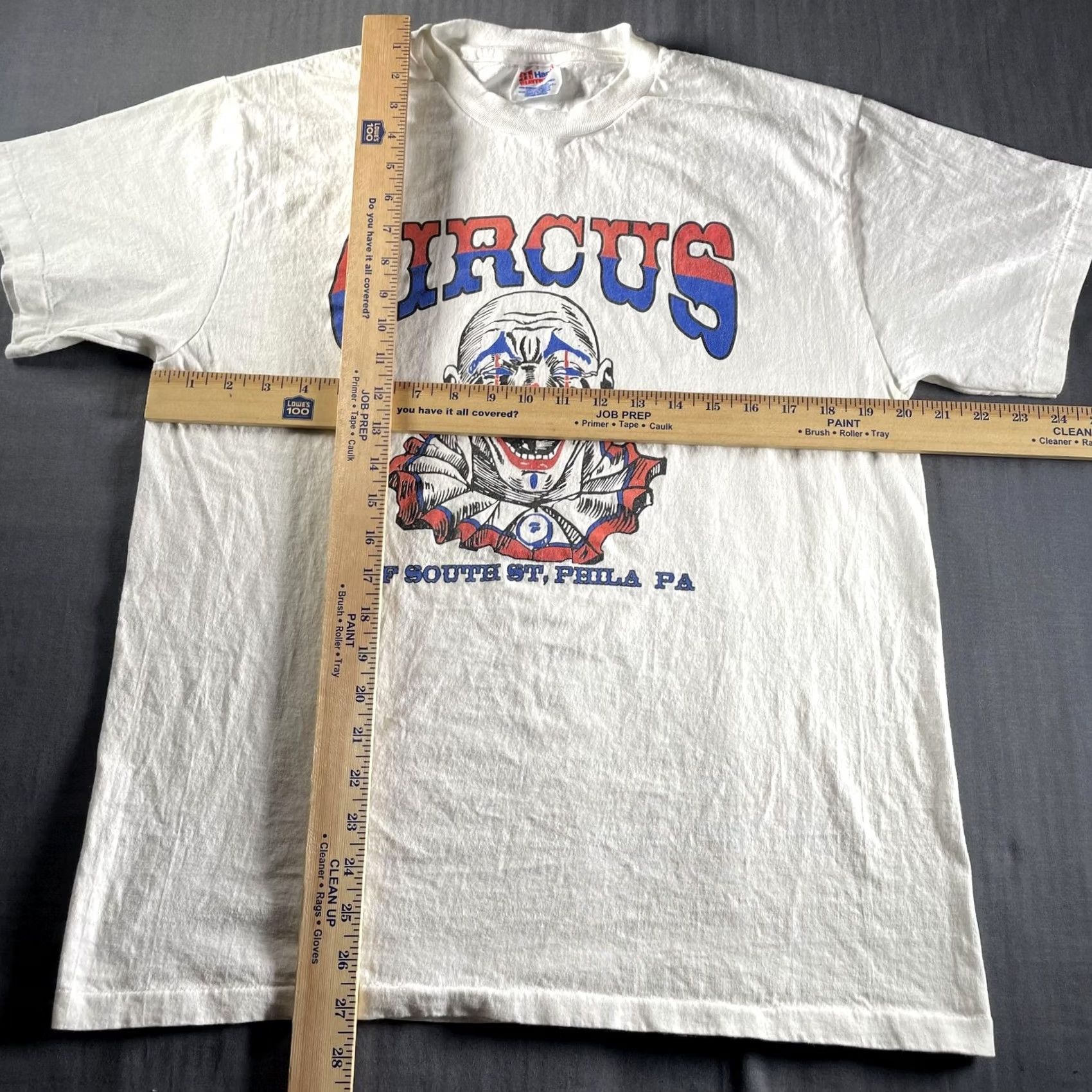 Hanes VINTAGE Circus Clown Shirt Mens Large White Graphic Tee Hanes South St Philadelphia PA Crew Neck Short Sleeve Cotton T-Shirt Size US L / EU 52-54 / 3 - 6 Thumbnail