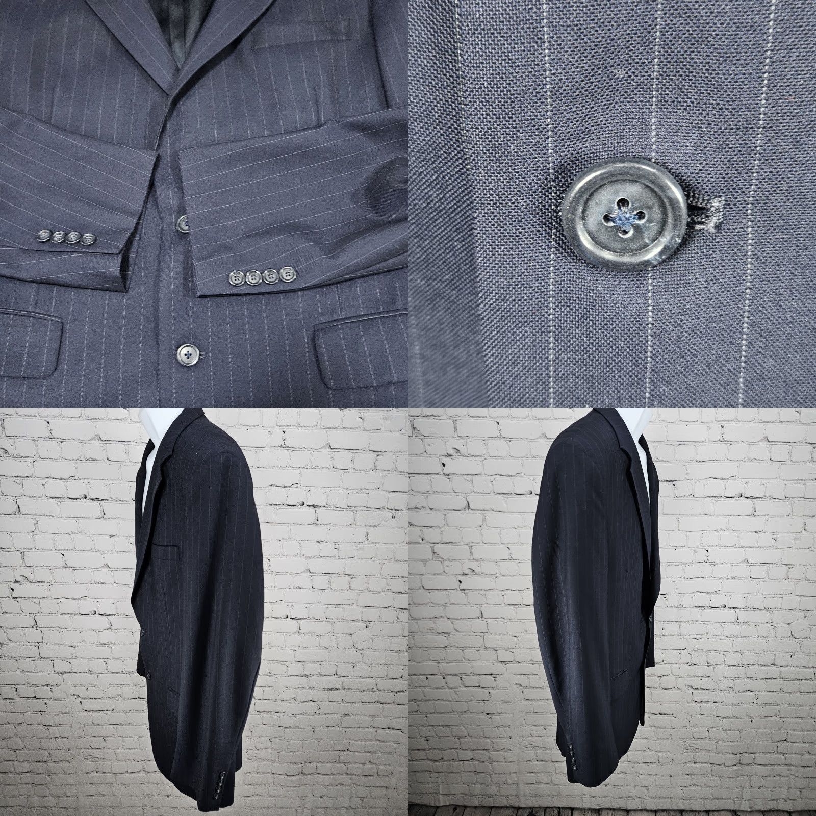 Jos. A. Bank Jos A Bank Navy 100% Wool Pinstriped 2 Button Vented Notch Blazer Sport Coat 42L Size 42R - 9 Thumbnail