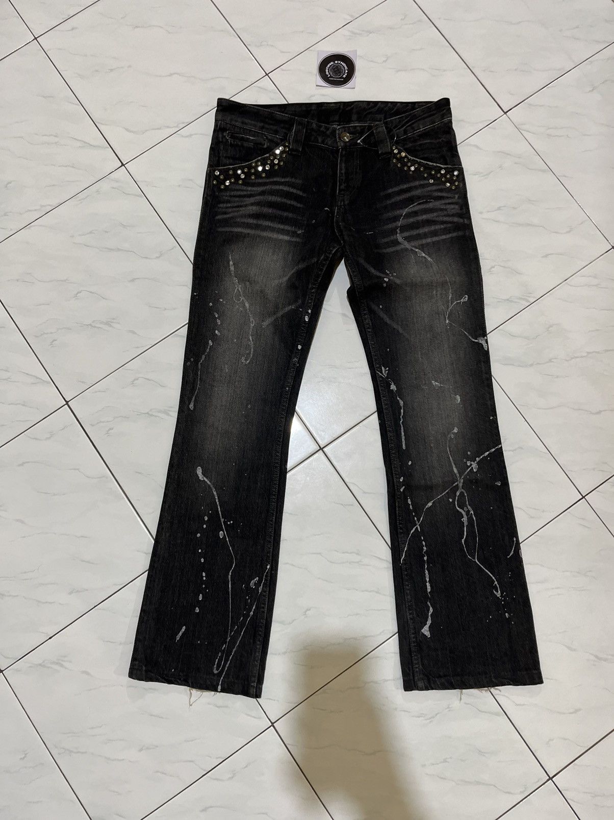 semanticdesign 🔥 Semantic Design Splash Painter &Crystal Studded Flare Pant Size US 30 / EU 46 - 1 Thumbnail