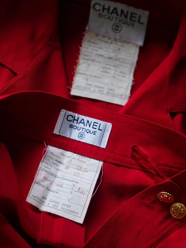 Chanel Chanel Vintage Wine Red Silk Wide Leg Set 38 Clover Buttons Size S / US 4 / IT 40 - 8 Thumbnail