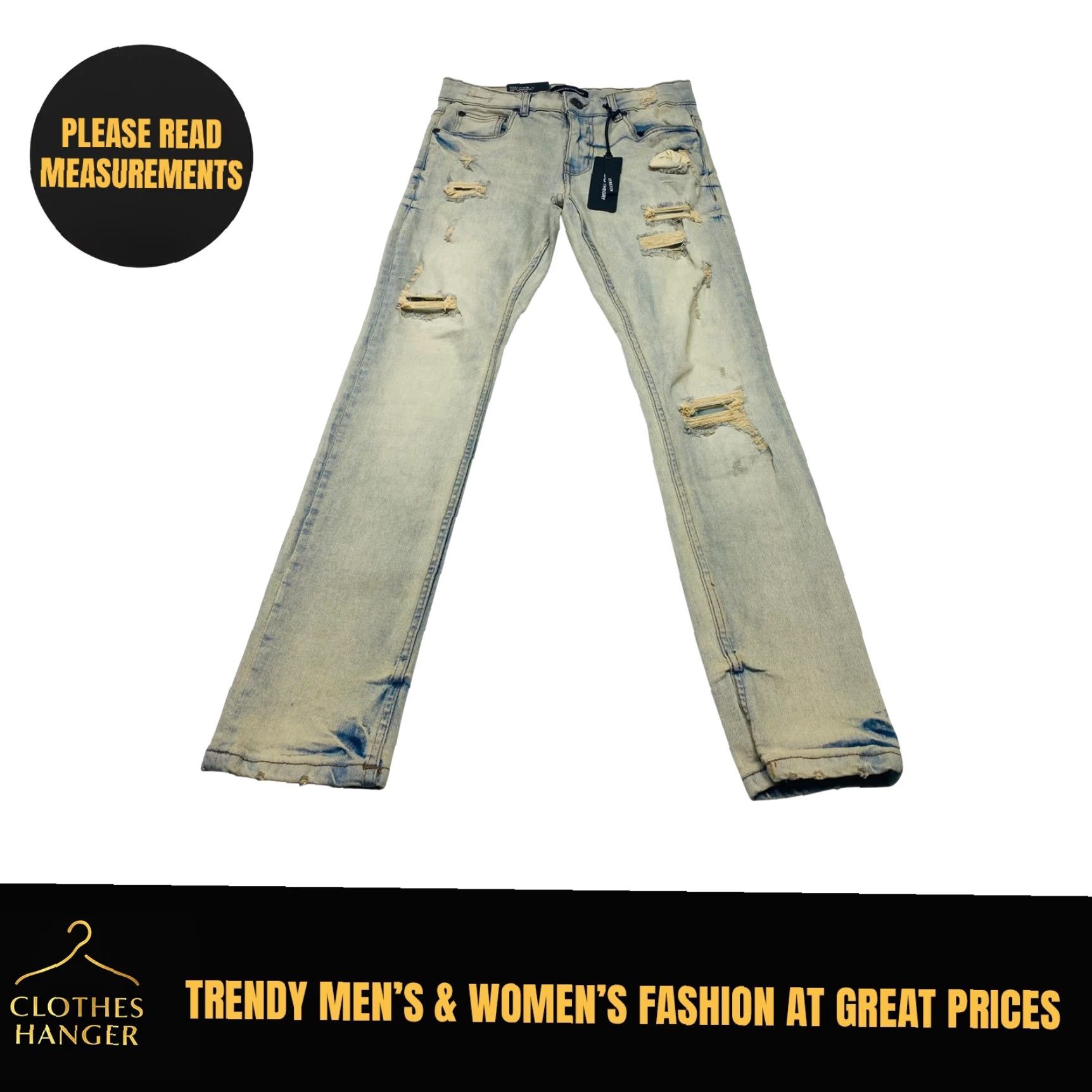 Theory NWT Thread Theory Jeans Mens 29x30 Sand Blue Distressed Skinny Fit Stretch NEW Size US 29 - 2 Thumbnail