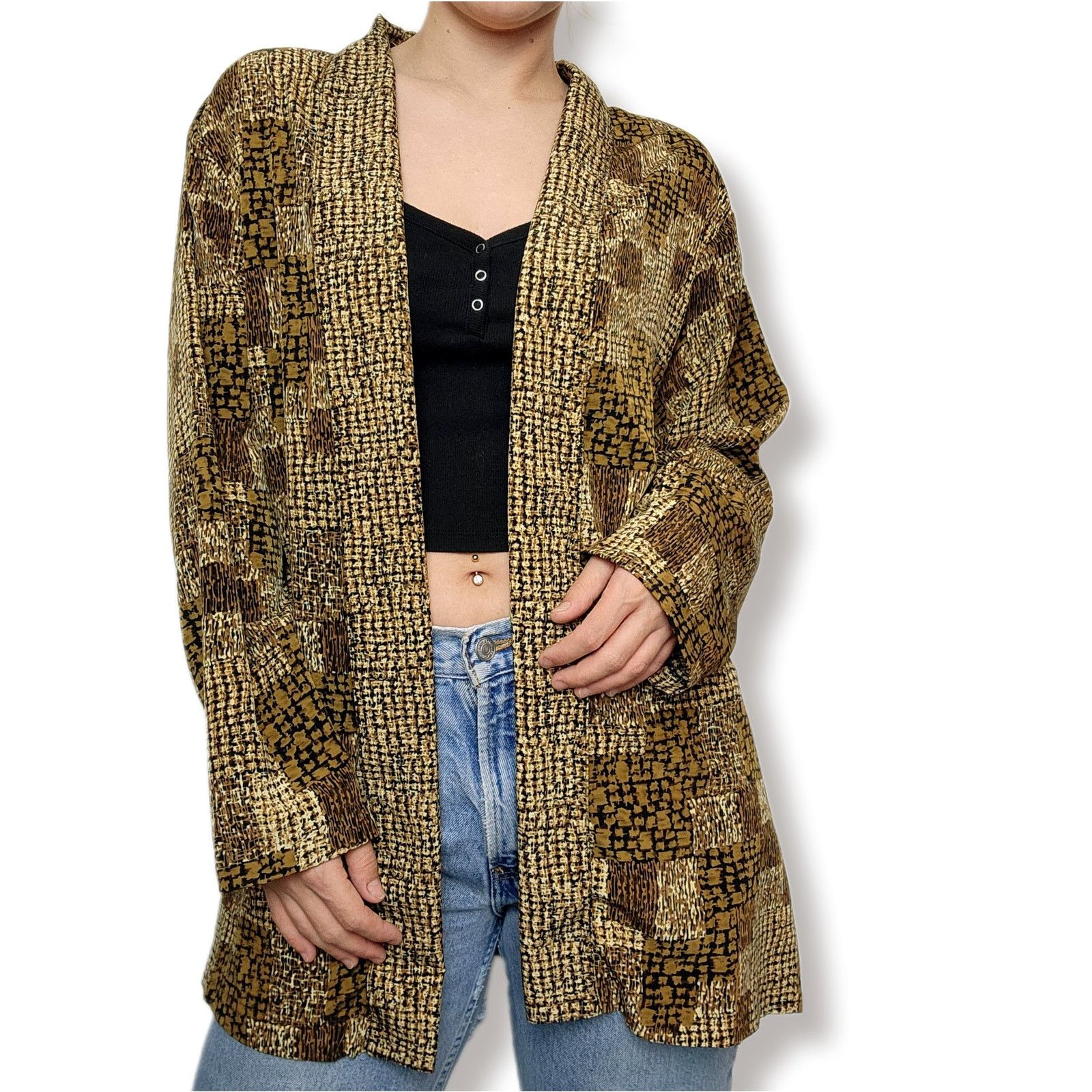 Other Vintage Neutral Throw Over Open Front Shirt Patchwork L Size L / US 10 / IT 46 - 1 Thumbnail