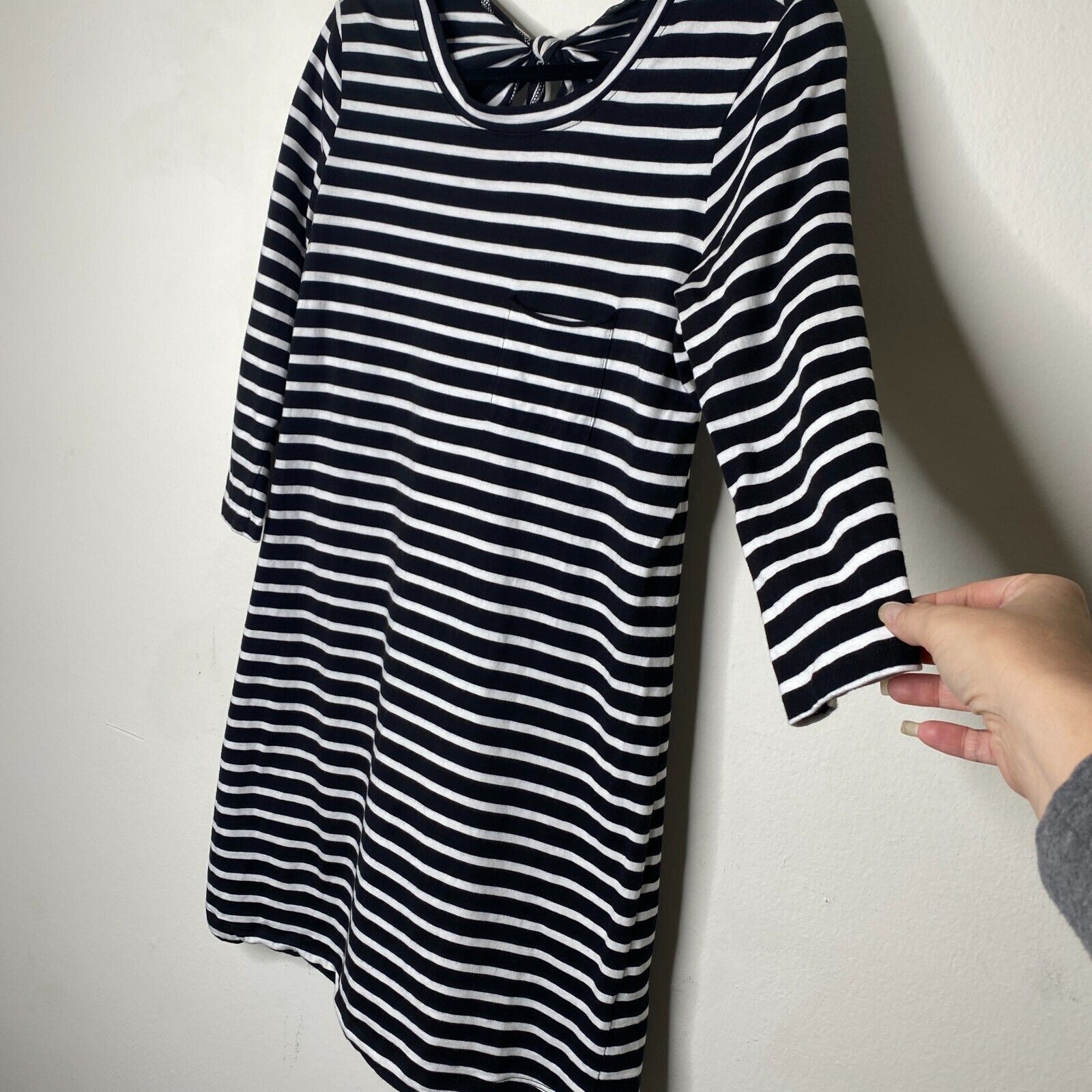 Sanctuary Sanctuary 3/4 Sleeve Black White Stripe Open Tie Back Dress Size XS / US 0-2 / IT 36-38 - 6 Thumbnail