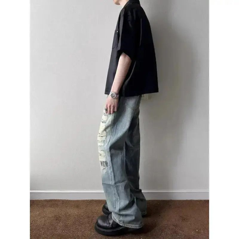 Japanese Brand Retro loose high street splashed ink ripped jeans Size US 32 / EU 48 - 3 Thumbnail