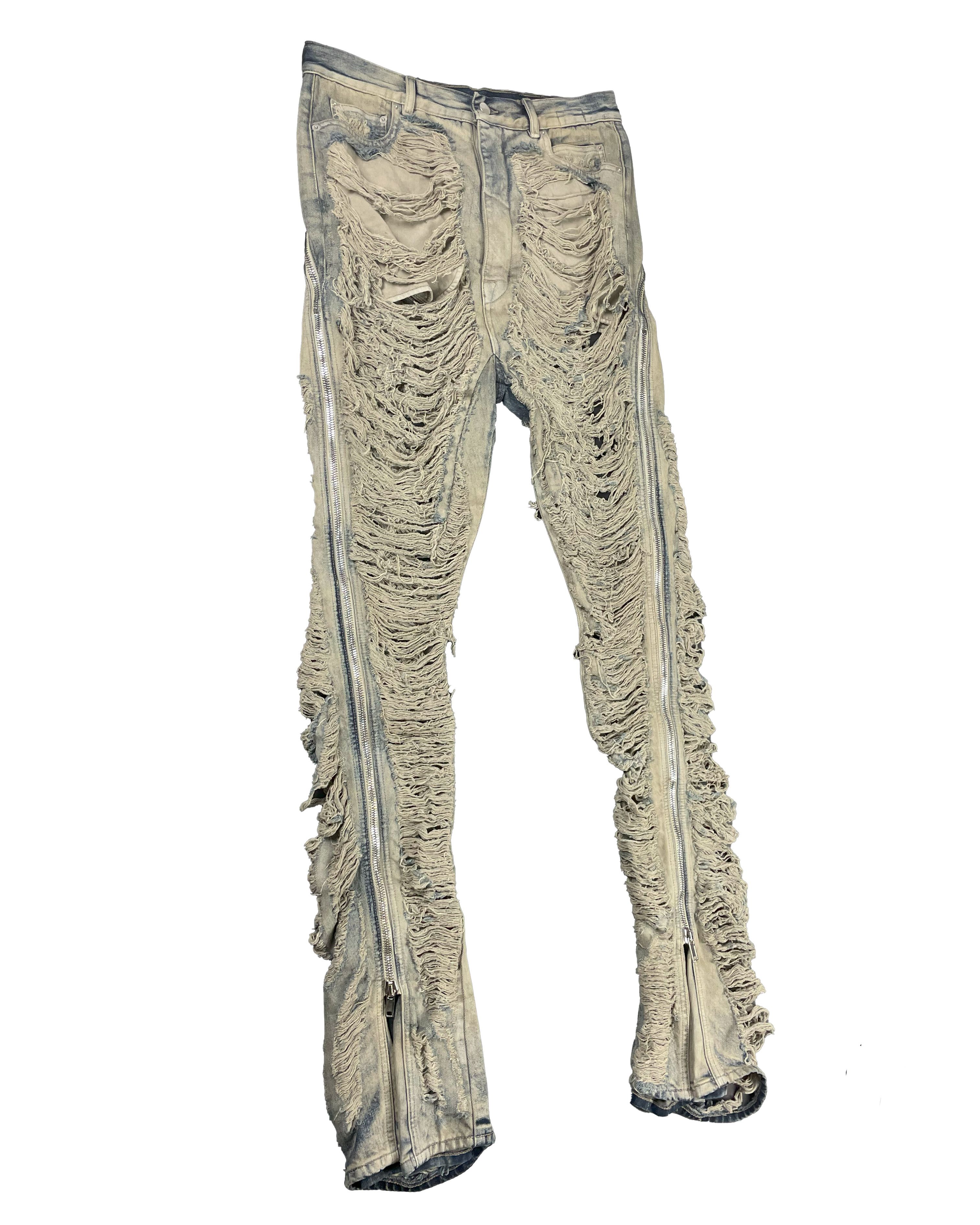 Rick Owens RUNWAY SHREDDED BOLAN BANANA DENIM FW23 LUXOR Size US 31 - 6 Thumbnail
