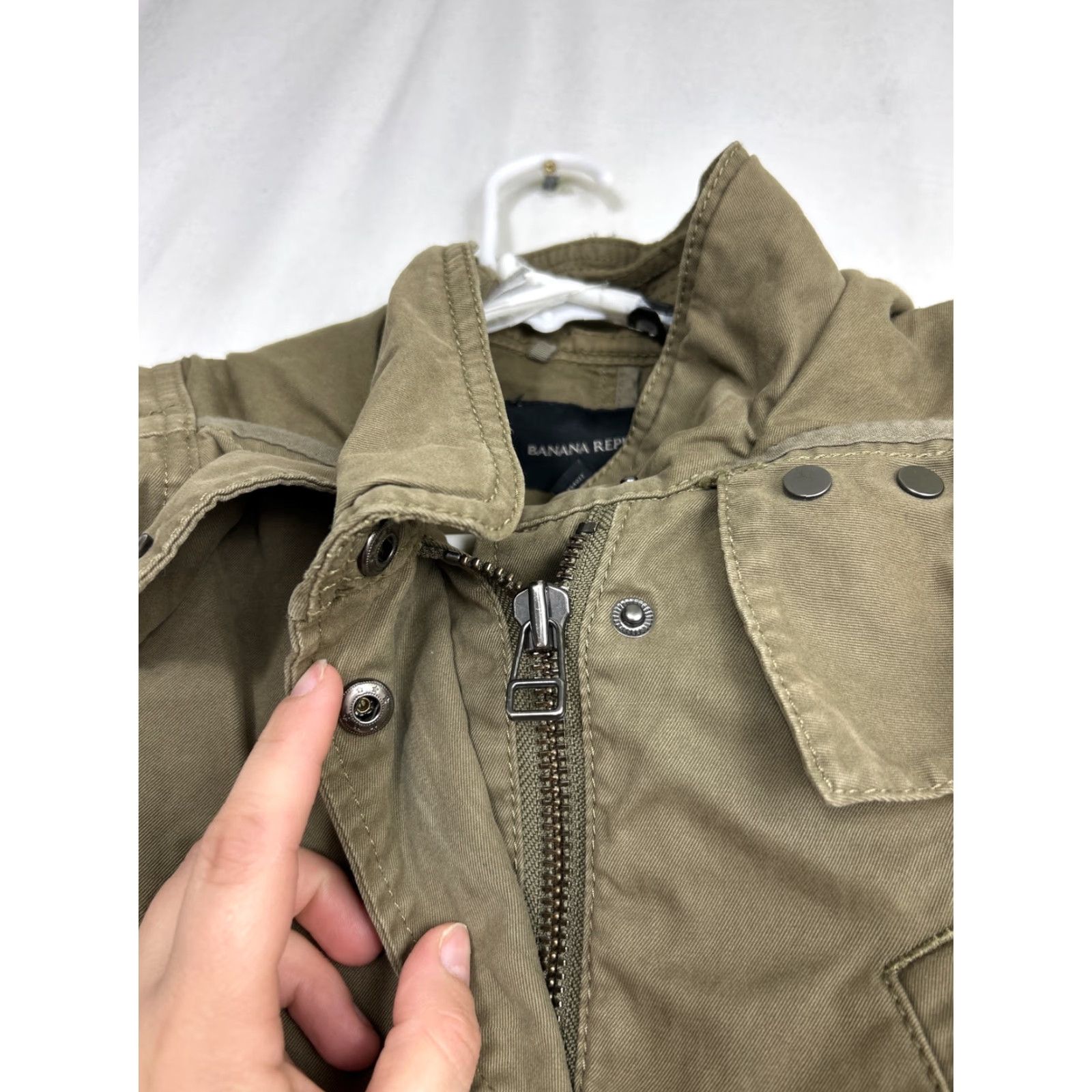 Banana Republic Banana Republic Coat Long Hooded Utility Parka Women's 2XS Petite Green Canvas Cotton Tan Pocketed Size XXS / US 00 / IT 34 - 6 Thumbnail