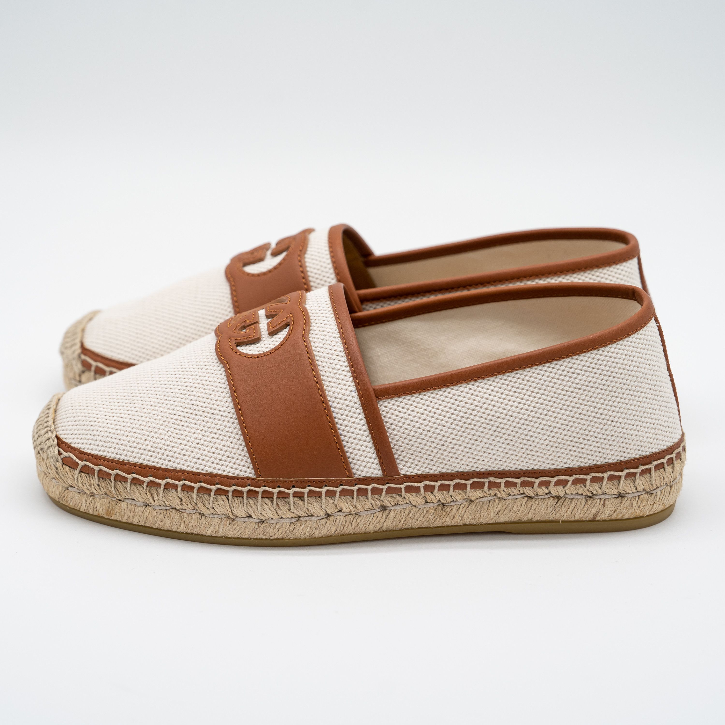 Gucci Gucci Espadrilles White Brown Leather Canvas Interlocking GG Size US 8.5 / EU 41-42 - 4 Thumbnail
