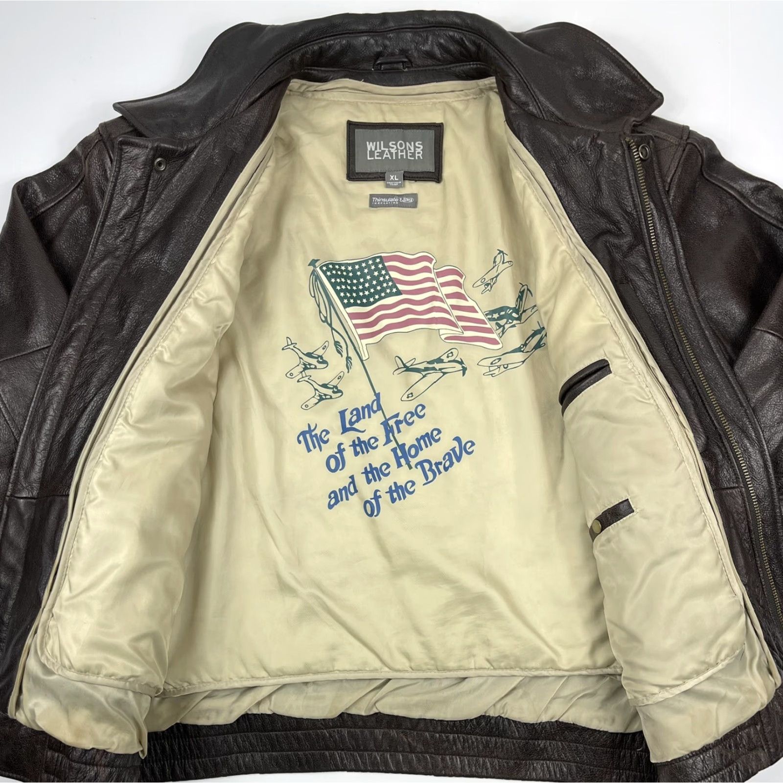 Vintage VINTAGE Wilsons Leather Mens Bomber Jacket Black XL USA Flag Size US XL / EU 56 / 4 - 2 Thumbnail
