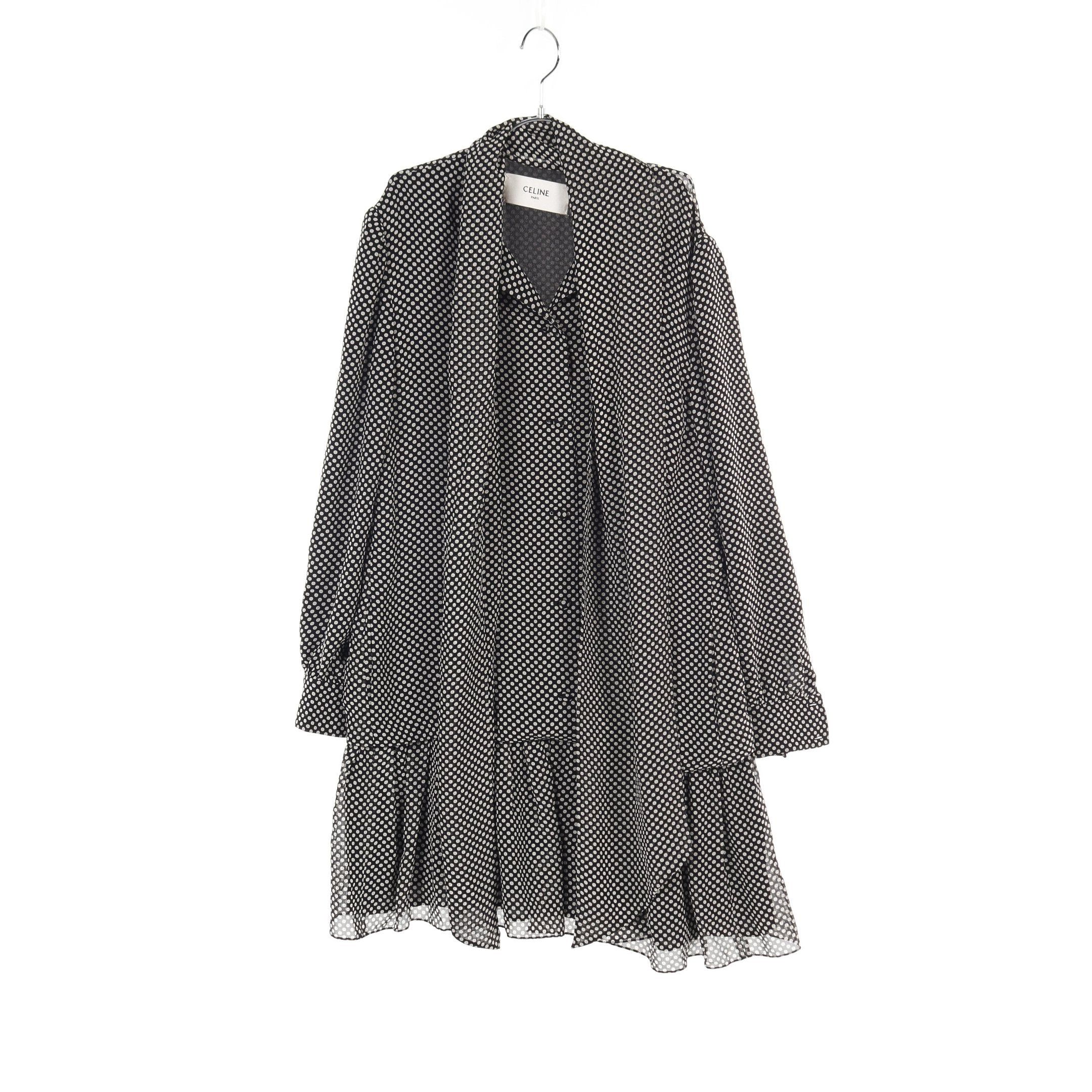 Celine Celine One Piece Dot All-Over Pattern Silk Black White Size ONE SIZE - 1 Thumbnail