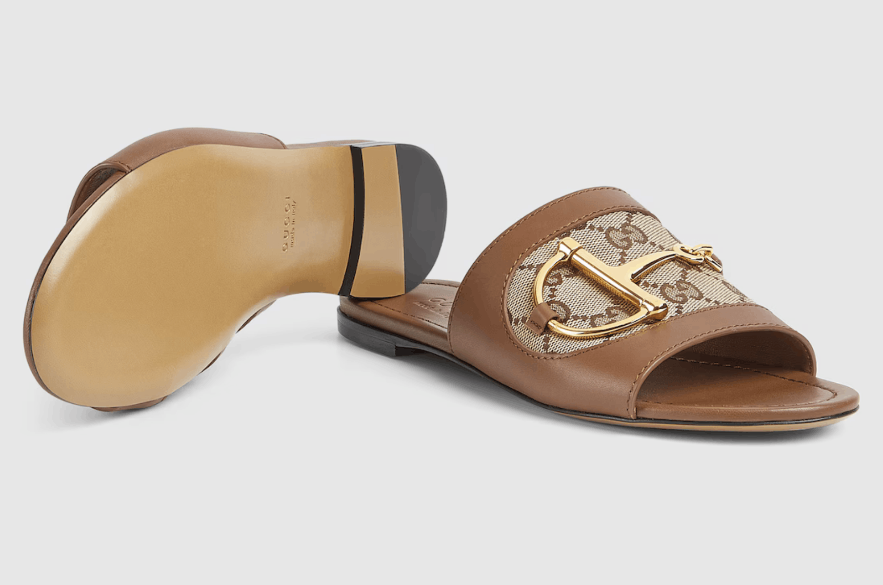 Gucci Gucci Alfa Gold Horsebit GG Canvas Logo Flat Sandal 37.5 Size US 7.5 / IT 37.5 - 5 Thumbnail