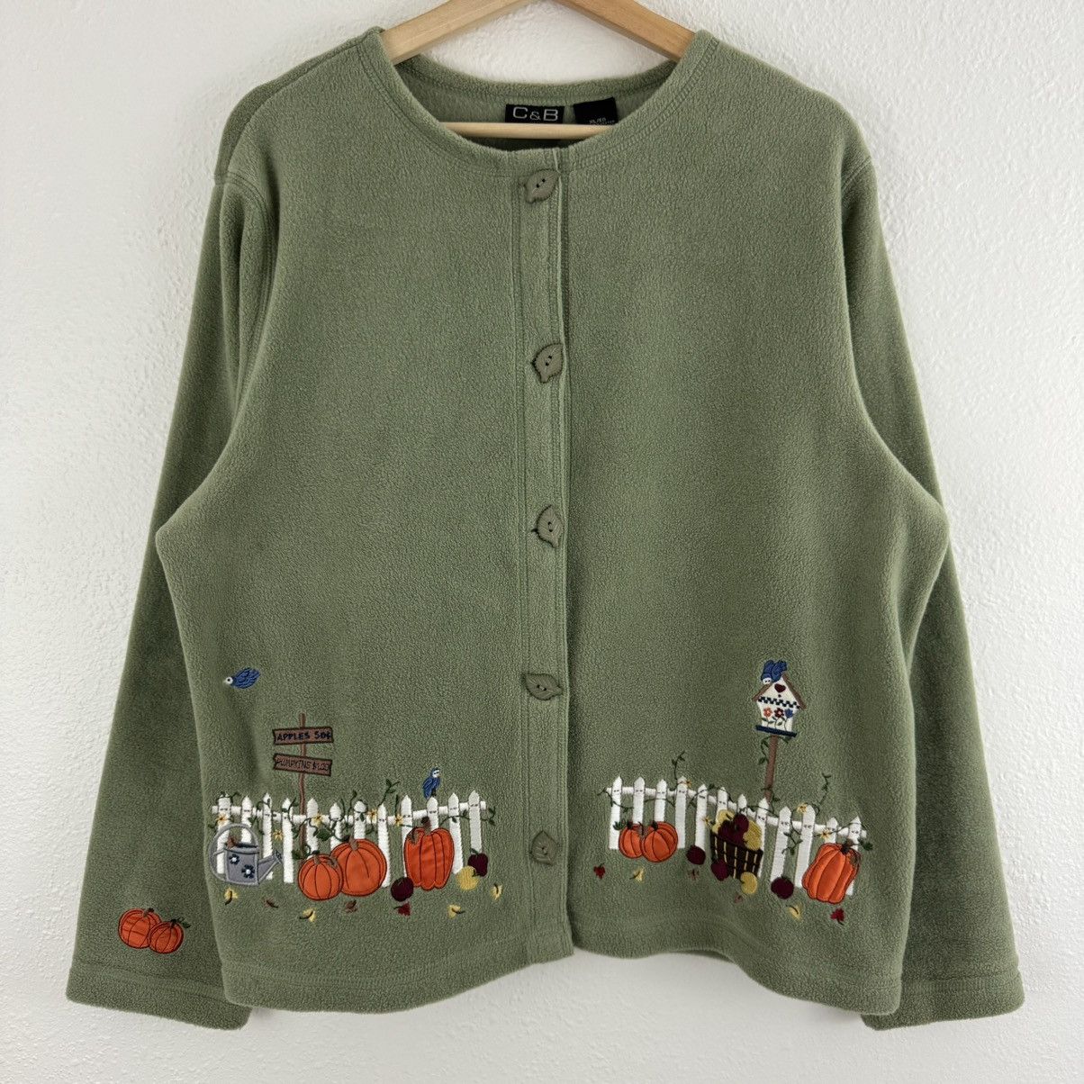 Croft & Barrow CROFT & BARROW Vintage Green Grandma Fall Fleece Cardigan Size XL / US 12-14 / IT 48-50 - 2 Thumbnail