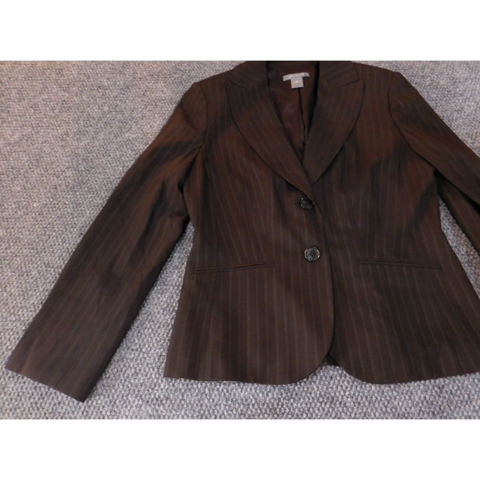 Ann Taylor Ann Taylor Blazer Jacket 10 Women Brown Wool Stripe Striped Knit Stretch Button Size L / US 10 / IT 46 - 4 Thumbnail