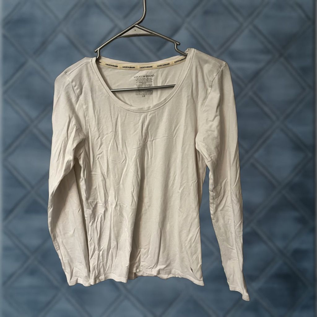Lucky Brand Lucky Brand Sleep Shirt Long Sleeve White Solid Womens Large Size L / US 10 / IT 46 - 1 Thumbnail