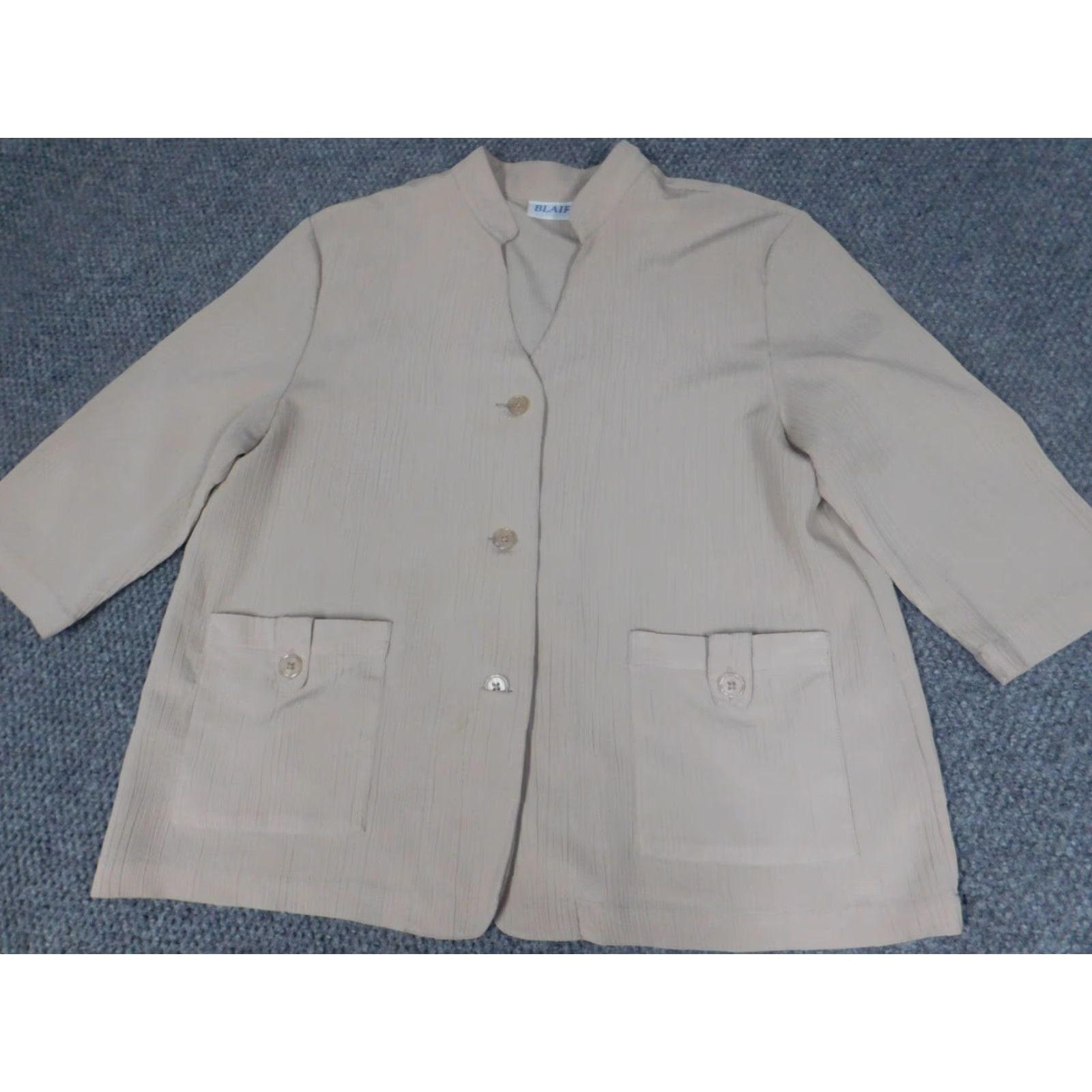 Blair Blair Blazer Three-Button Beige Lightweight Womens L Jacket Solid Notch Lapel Modern Tuxedo Casual Business Fall Winter Size L / US 10 / IT 46 - 3 Thumbnail