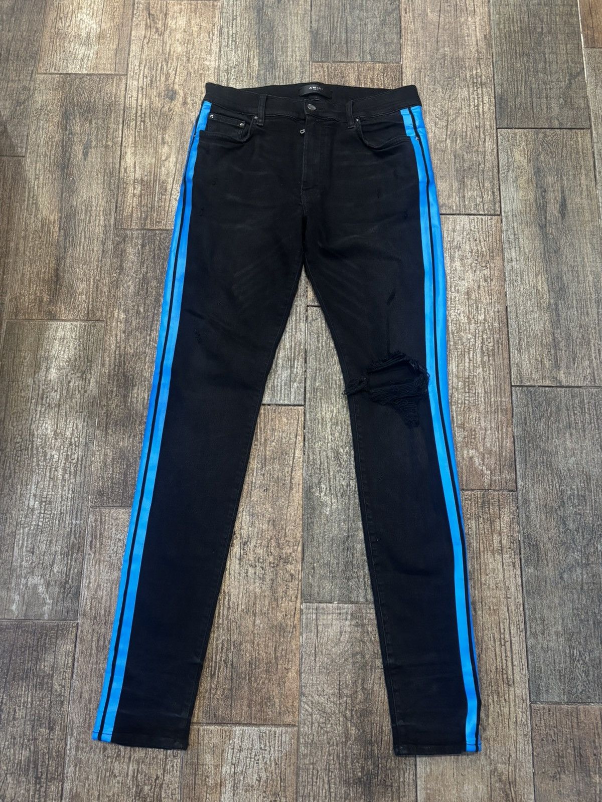 Amiri Black and Blue Track Stripe Jeans Size US 33 - 1 Thumbnail