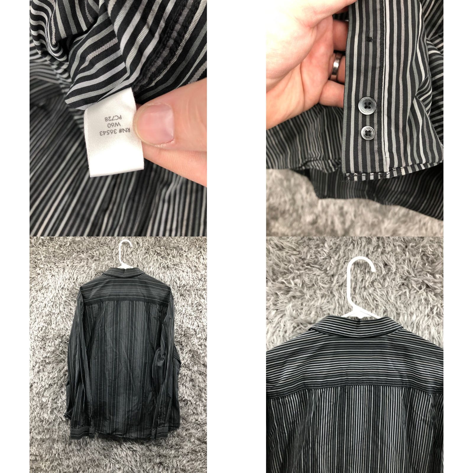 Calvin Klein Calvin Klein Shirt XL/XXL Mens Black Gray Striped Long Sleeve Spread Collar Button-Up Casual Size US XXL / EU 58 / 5 - 8 Thumbnail