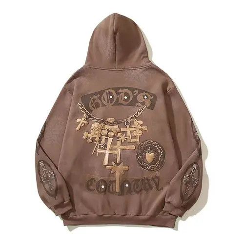Japanese Brand Street Retro Embossed Print Loose Hooded Sweatshirt Size US L / EU 52-54 / 3 - 4 Thumbnail