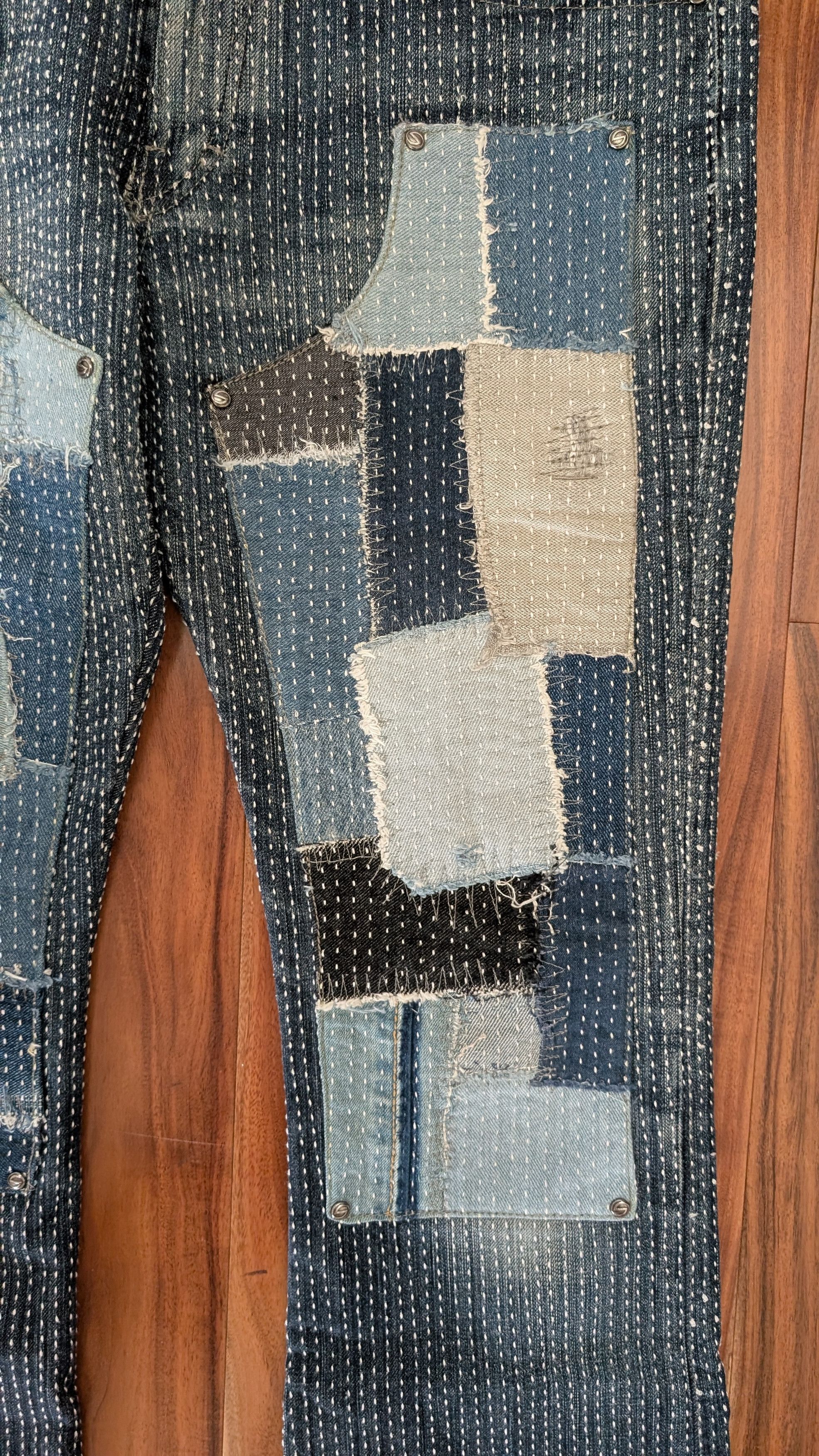 Japanese Brand Kraftwork 1:1 Custom Shashiko Flared Patchwork pants Size US 34 / EU 50 - 2 Thumbnail