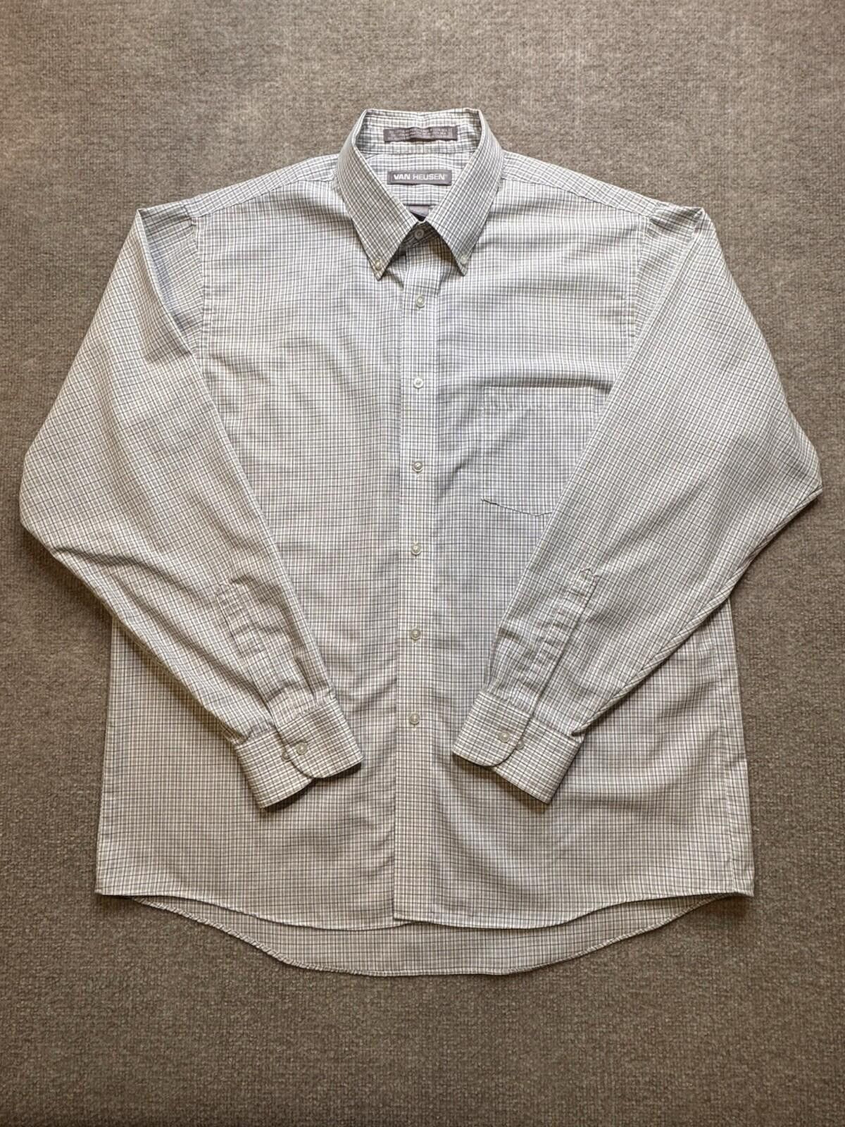Van Heusen Van Heusen Men's 17.5, 36/37 Tan Plaid Button Down [734] Size 44R - 2 Thumbnail
