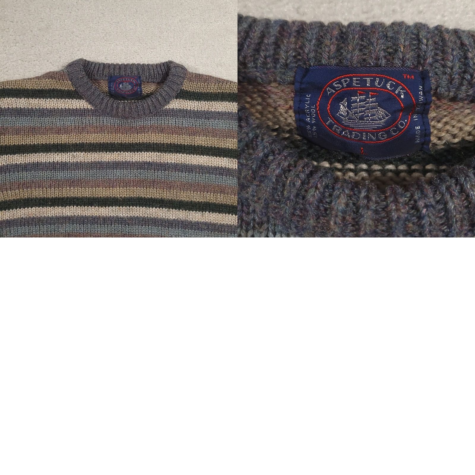 CO VINTAGE Aspetuck Trading Co Sweater Mens L Striped 90s Grandpa Crew Wool Size US L / EU 52-54 / 3 - 8 Thumbnail