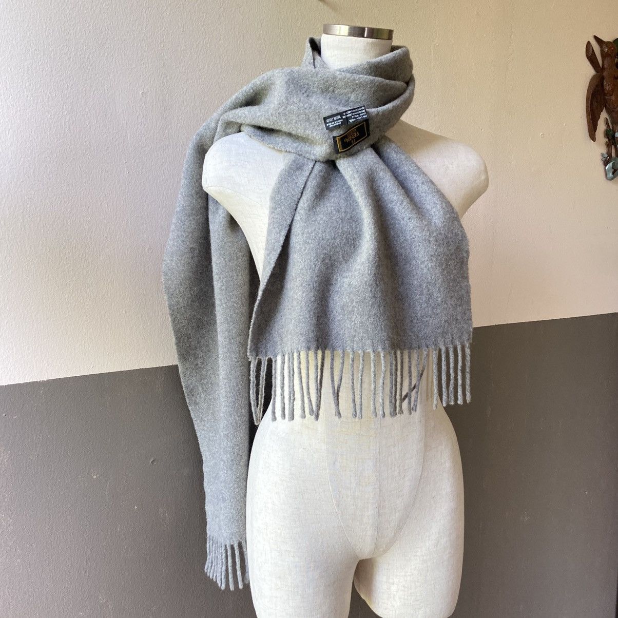 Fendi FENDI 100% Wool Grey Scarf with Brand Embroidery Size ONE SIZE - 2 Thumbnail