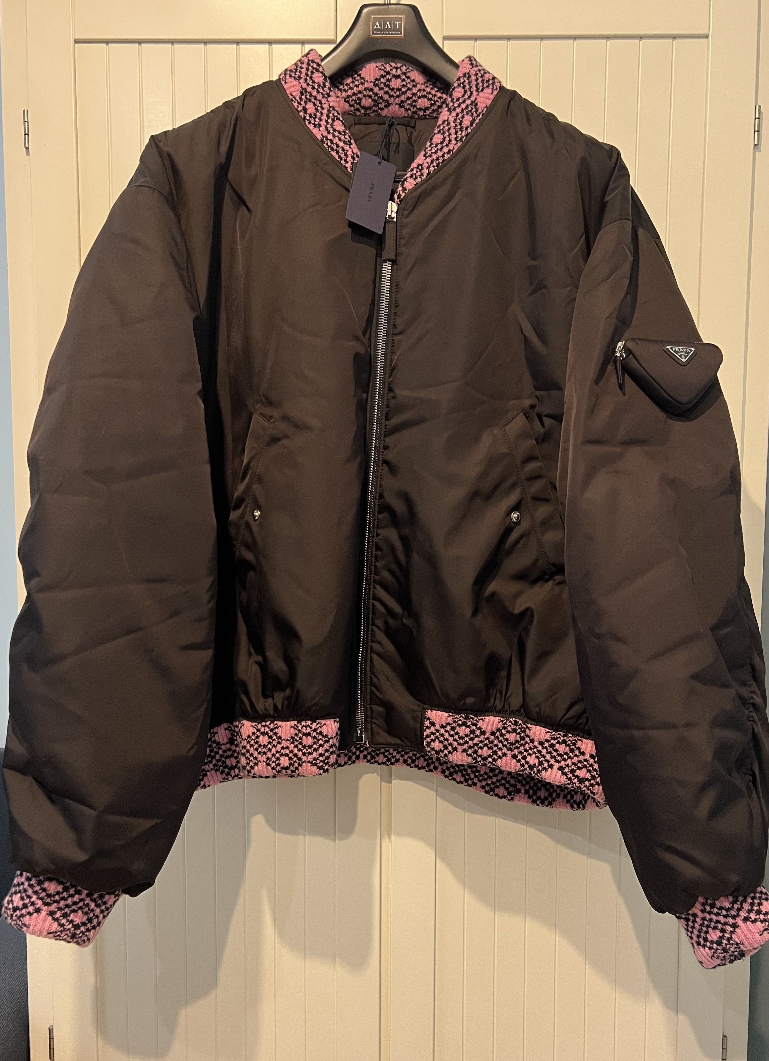 Image of Prada x Raf Simons Fw'21 Bomber Re-Nylon in Black Pink, Men's (Size 2XL)