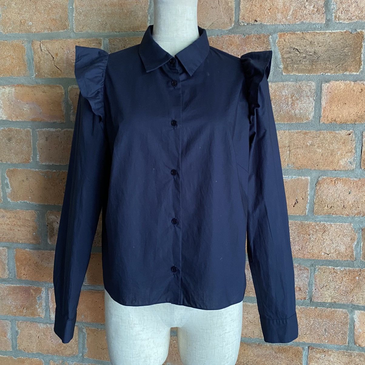 Opening Ceremony OPENING CEREMONY Navy Ruffle Shoulder Button-Up Blouse Size S / US 4 / IT 40 - 12 Thumbnail