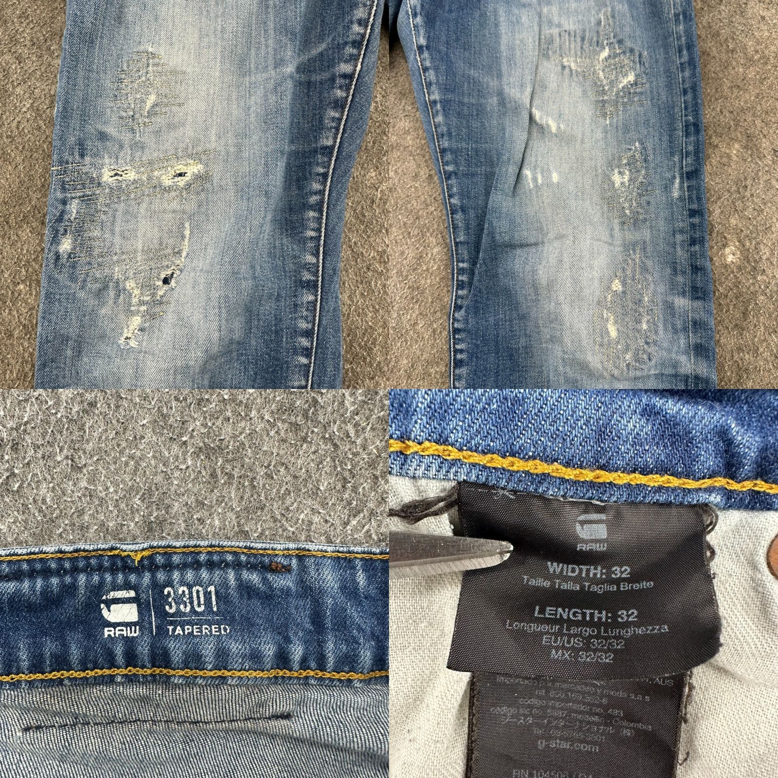 G-Star G-Star 3301 Jeans Mens 32x32 Blue Button Fly 3D Tapered Regular Stretch Medium Wash Denim pants Size US 32 / EU 48 - 8 Thumbnail