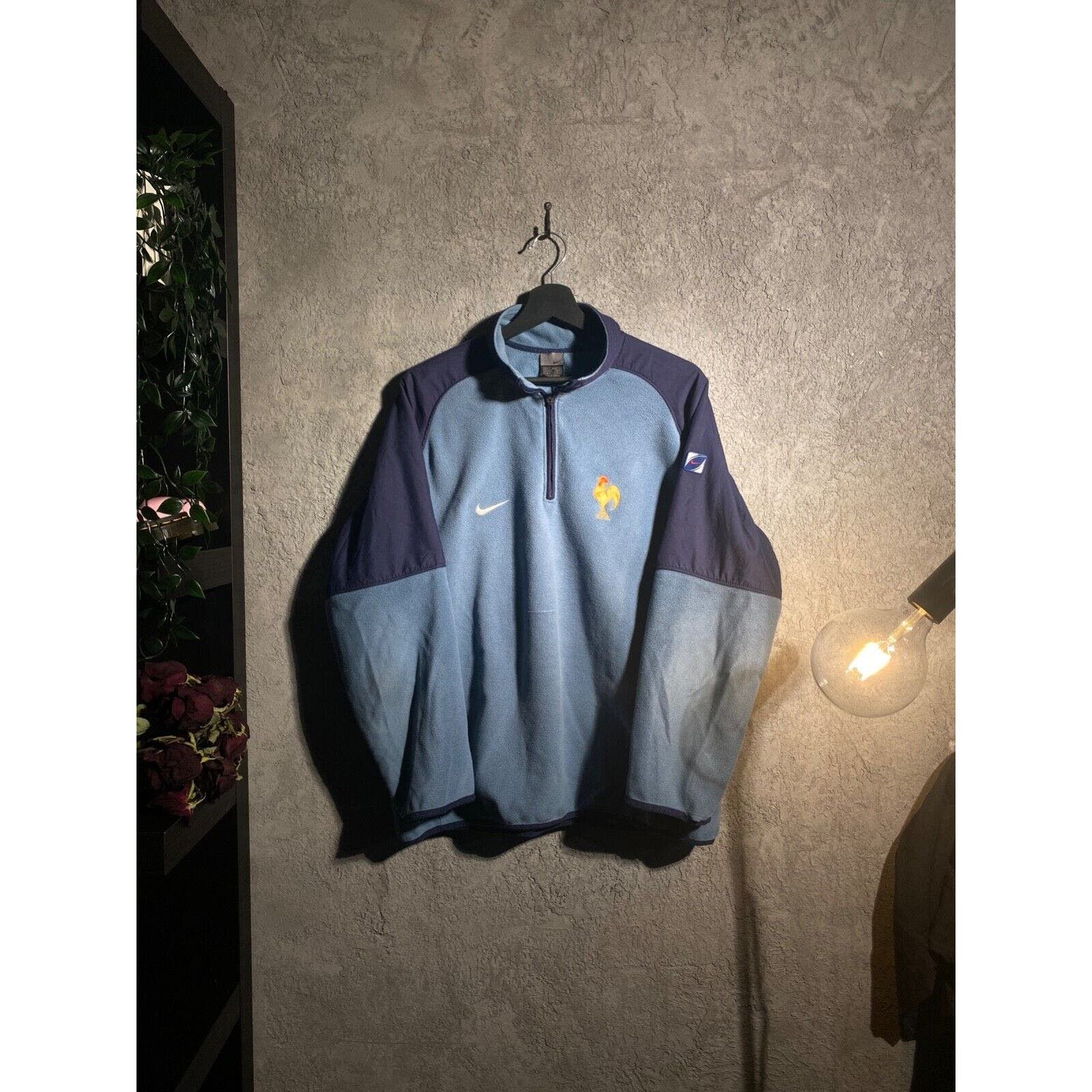 image of Vintage Nike France Footbal Euro Mundial Footbal Fleece Y2K in Blue, Men's (Size Large)