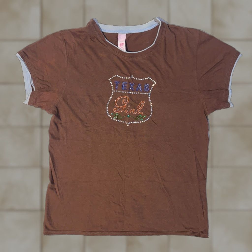 Vintage hyp Shirt Petites PXL Brown Rhinestone Logo All Seasons T-Shirt Size XL / US 12-14 / IT 48-50 - 1 Thumbnail