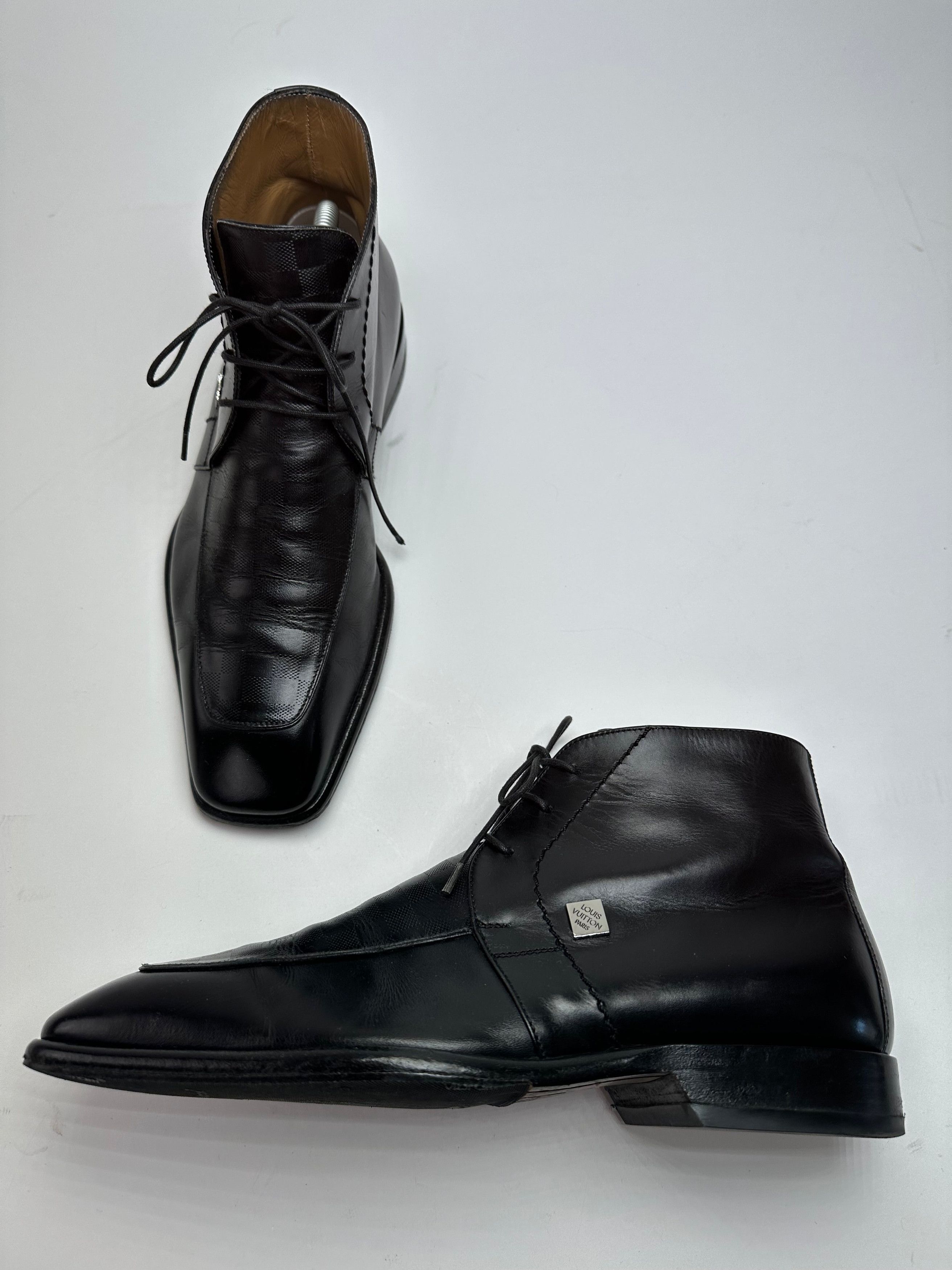Louis Vuitton Vintage Damier Leather Ankle Boots Black EU38 Size US 7 / IT 37 - 1 Thumbnail