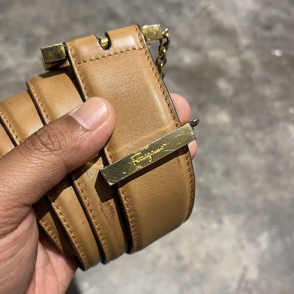 Salvatore Ferragamo Salvatore Ferragamo Tan Leather Belt w/ Gold Hardware Size ONE SIZE - 3 Thumbnail