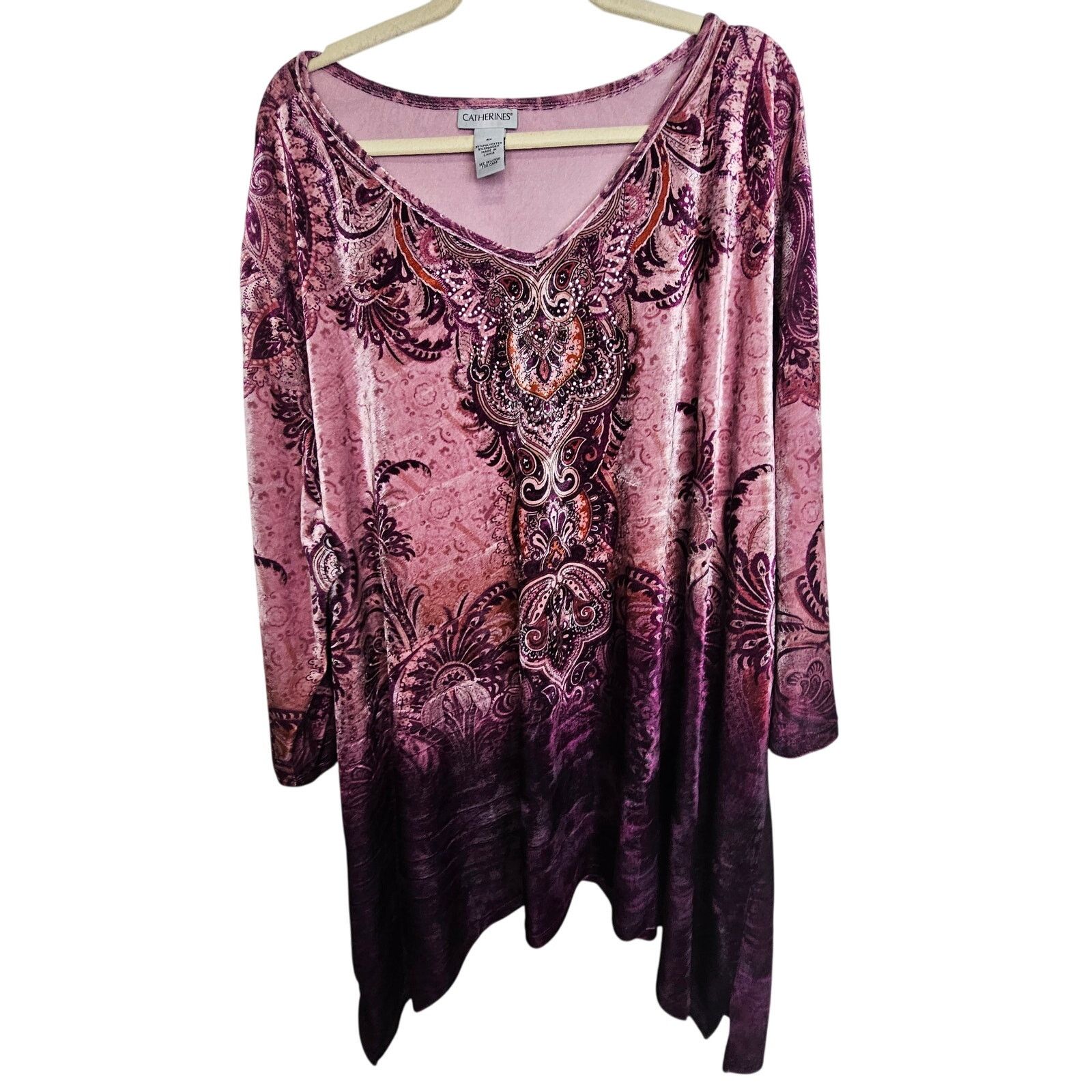 AVA CATHERSIDE Catherines Blouse Velvet Vneck Shirt Pink Purple Women 4X Size 4XL / US 24-26 - 1 Thumbnail